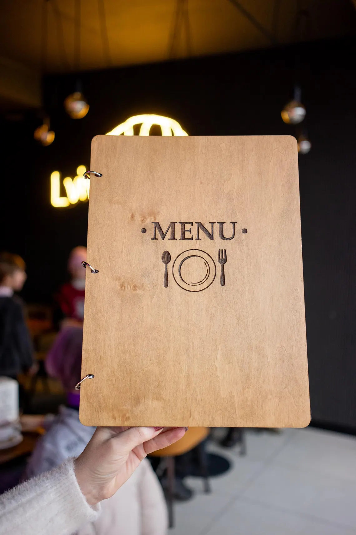 Restaurant Menu Cover, Wooden Menu with rings, Menu Cover
