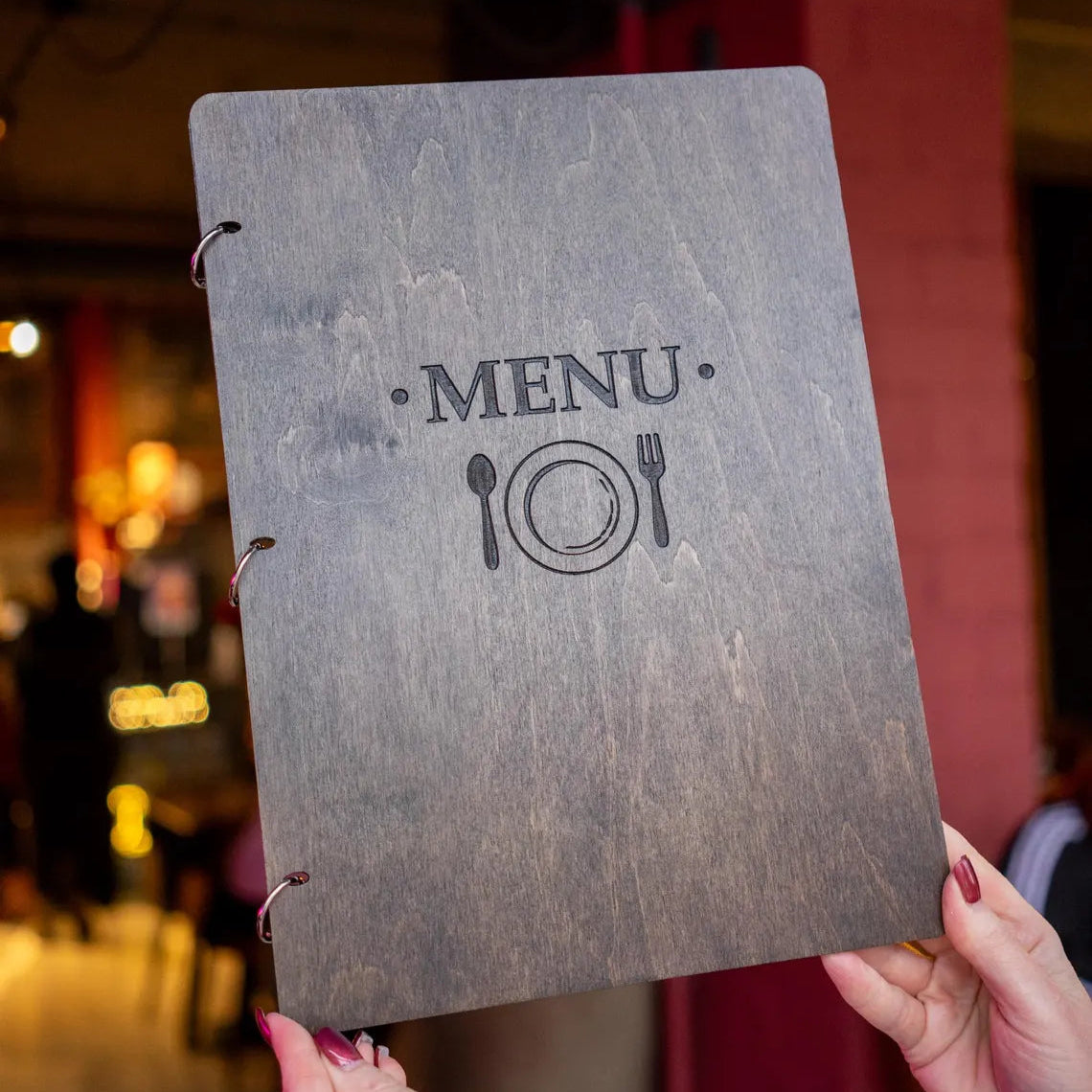 Wooden Menu with rings, Menu Cover, Restaurant Menu Cover