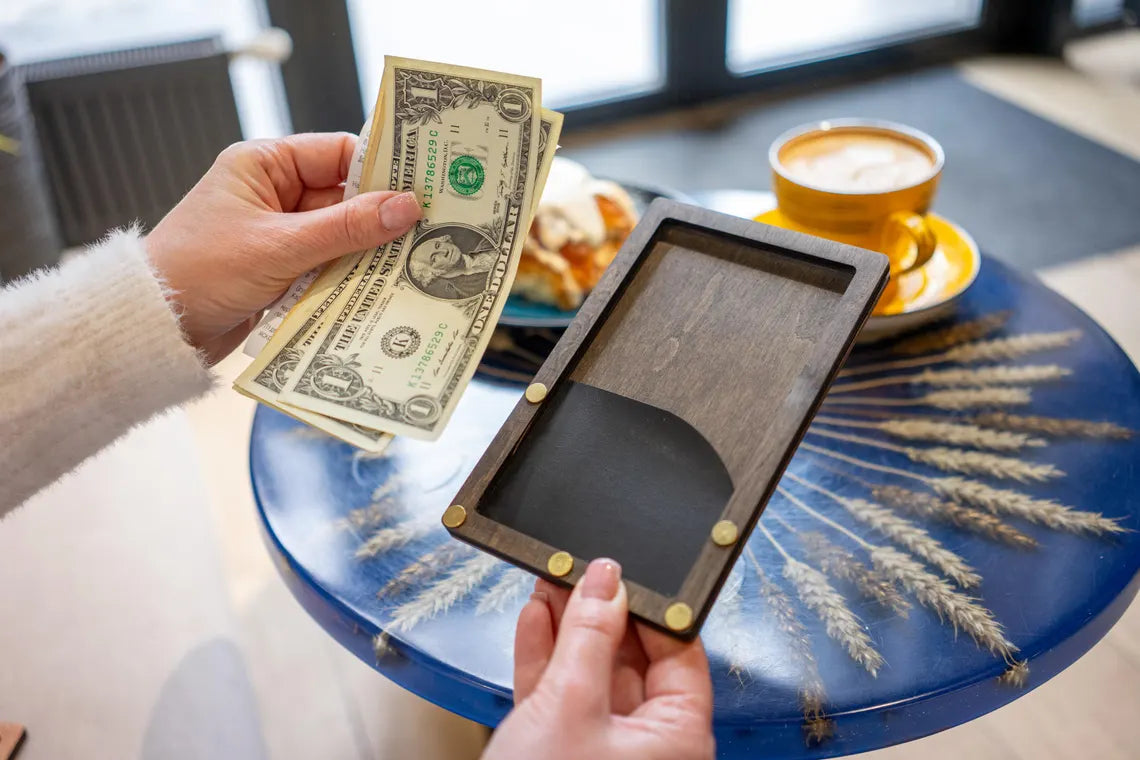 Rustic Wooden Check Presenter, Bill Holder for Restaurants and Cafés FREE ENGRAVING