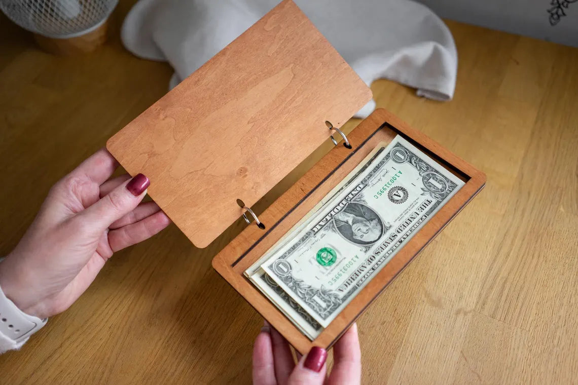 Check Holder on rings, Wooden Check Presenter, FREE ENGRAVING