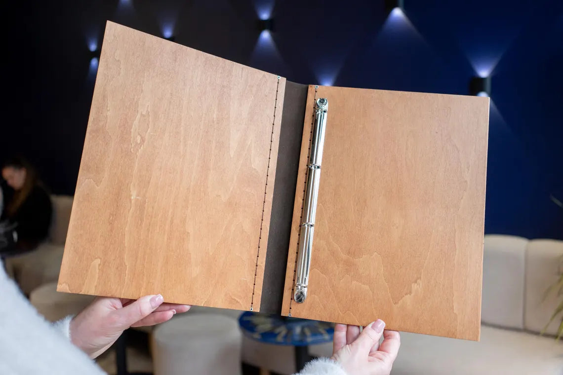 Wooden Menu with 4 ring clamp, Menu Cover, Restaurant Menu Cover