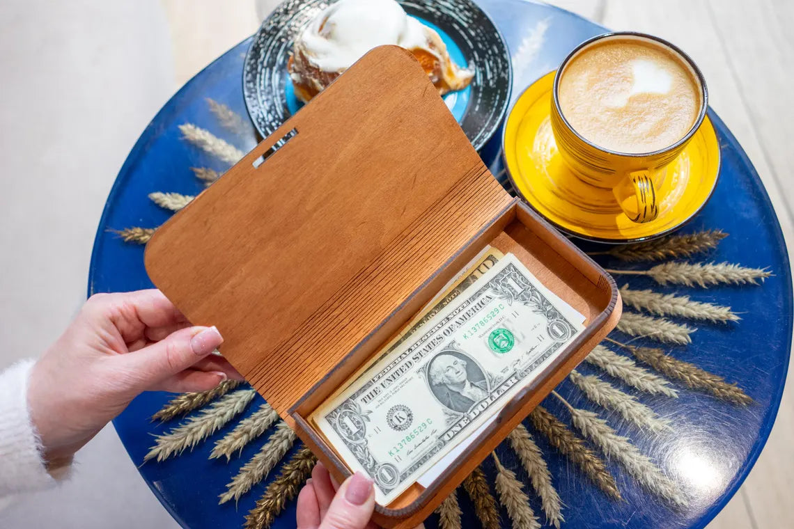 Rustic Wooden Check Presenter, Bill Holder for Restaurants and Cafés FREE ENGRAVING