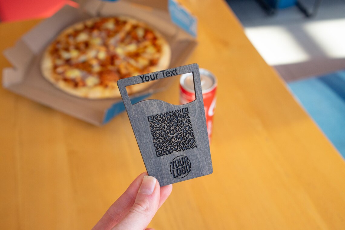 Custom Wooden Table QR Code Sign with Logo – Personalized Contactless Menu Stand for Restaurants, Bars, Cafes