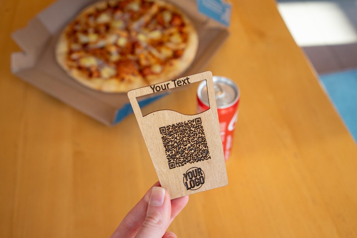 Custom Wooden Table QR Code Sign with Logo – Personalized Contactless Menu Stand for Restaurants, Bars, Cafes