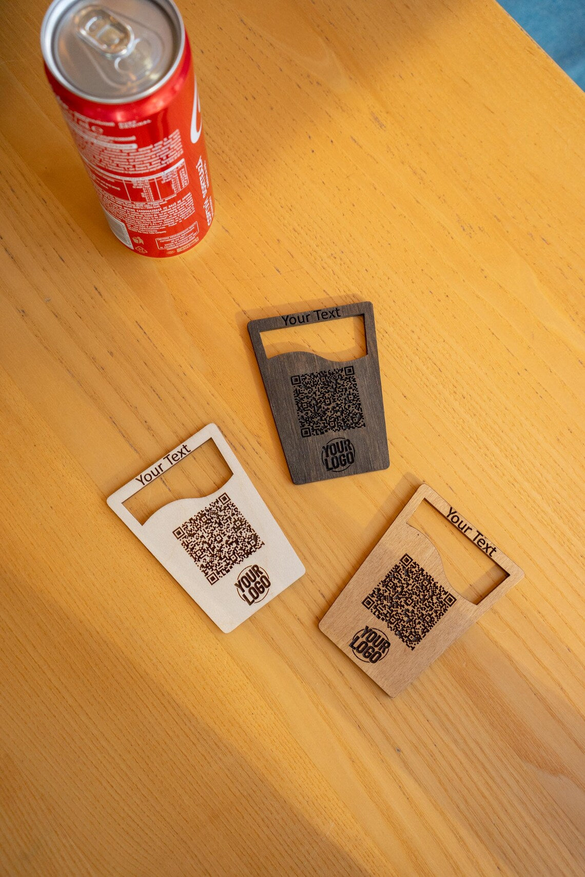 Custom Wooden Table QR Code Sign with Logo – Personalized Contactless Menu Stand for Restaurants, Bars, Cafes