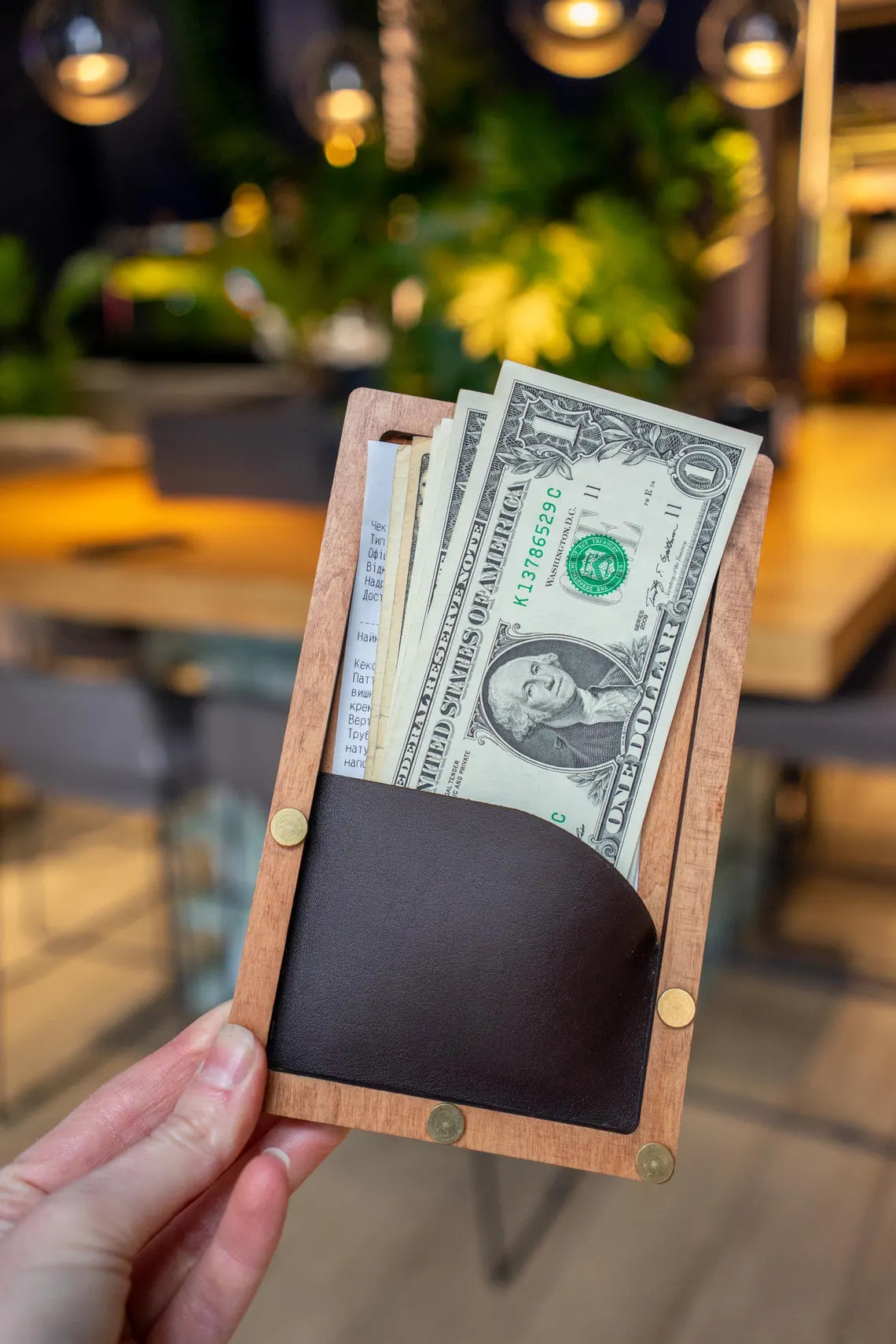 Rustic Wooden Check Presenter, Bill Holder for Restaurants and Cafés FREE ENGRAVING