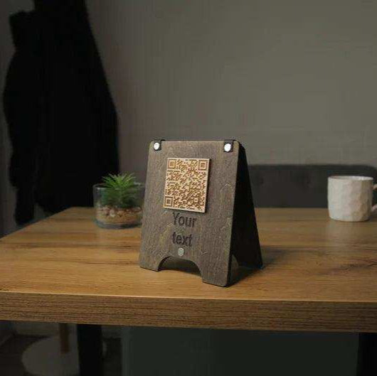 QR Code Menu Sign with Rustic Wood Finish