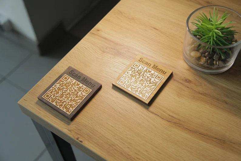 Wooden Tabletop QR Code Menu Display