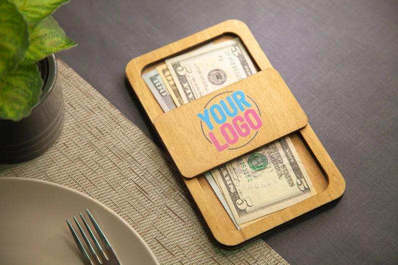 Wooden Check Presenter for Restaurants with Logo