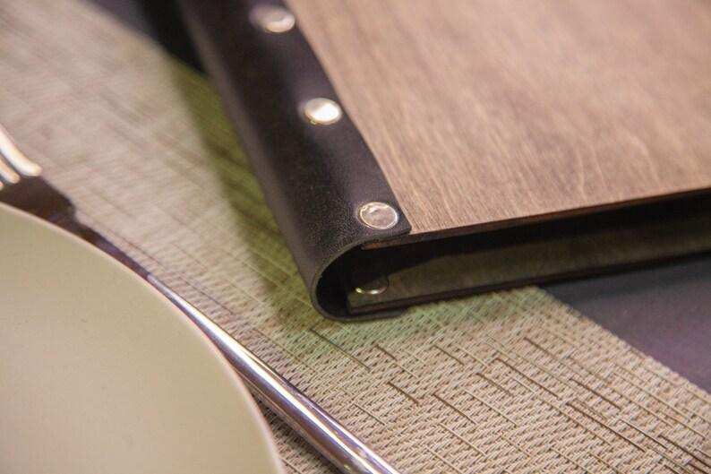 Light Wood Menu Cover with Black Elastic Band