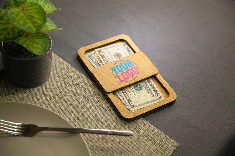 Wooden Check Presenter for Restaurants with Logo