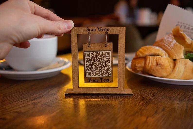 Wooden Hanging QR Code Menu Sign