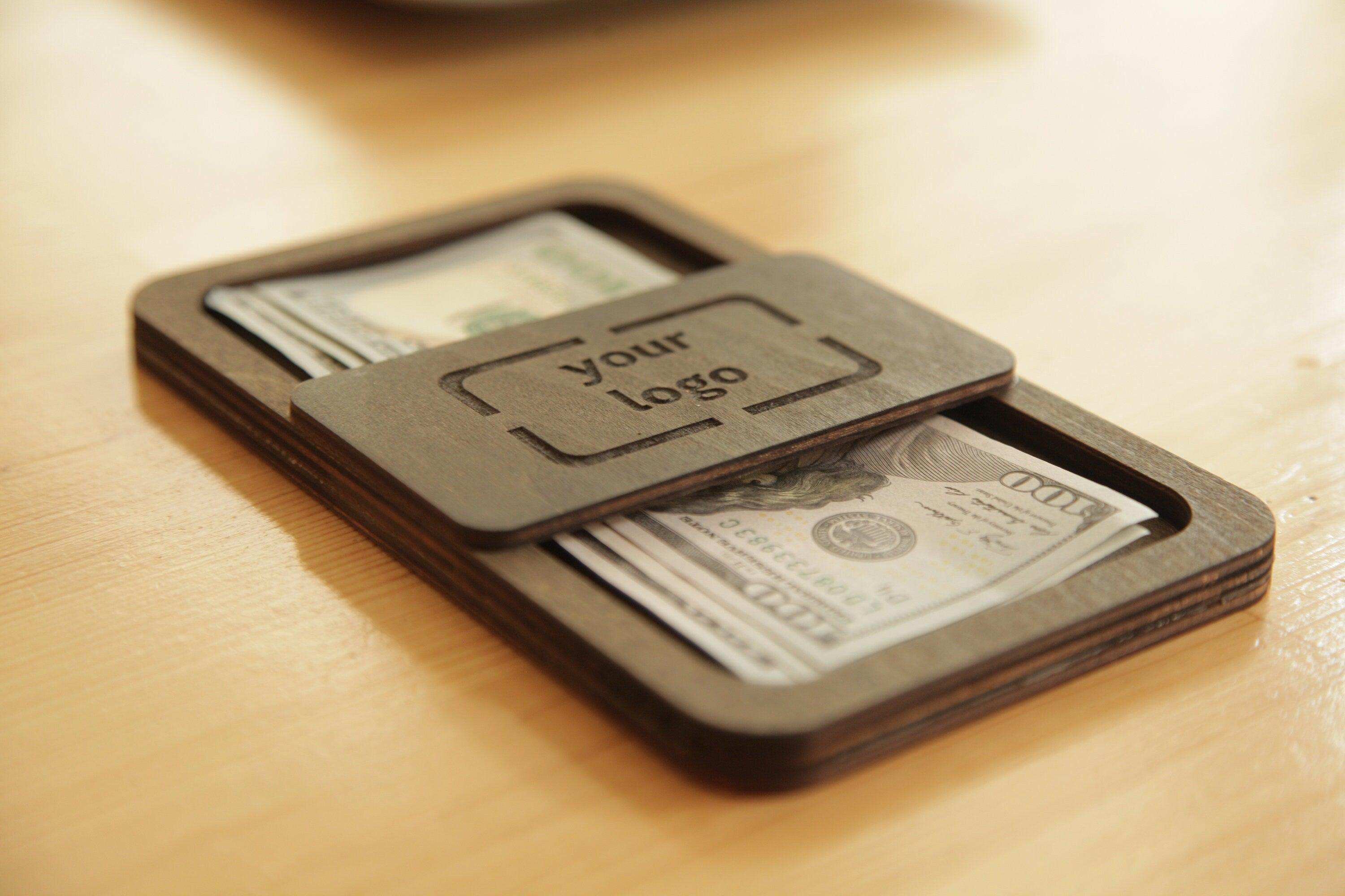 Custom Engraved Wooden Check Holder
