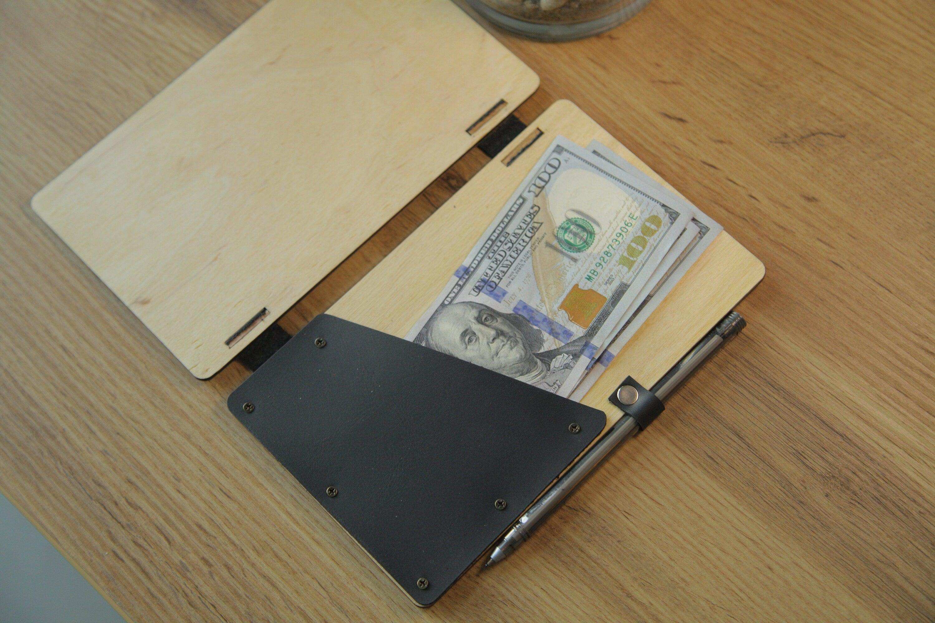 Wooden Check Holder with Pen Slot