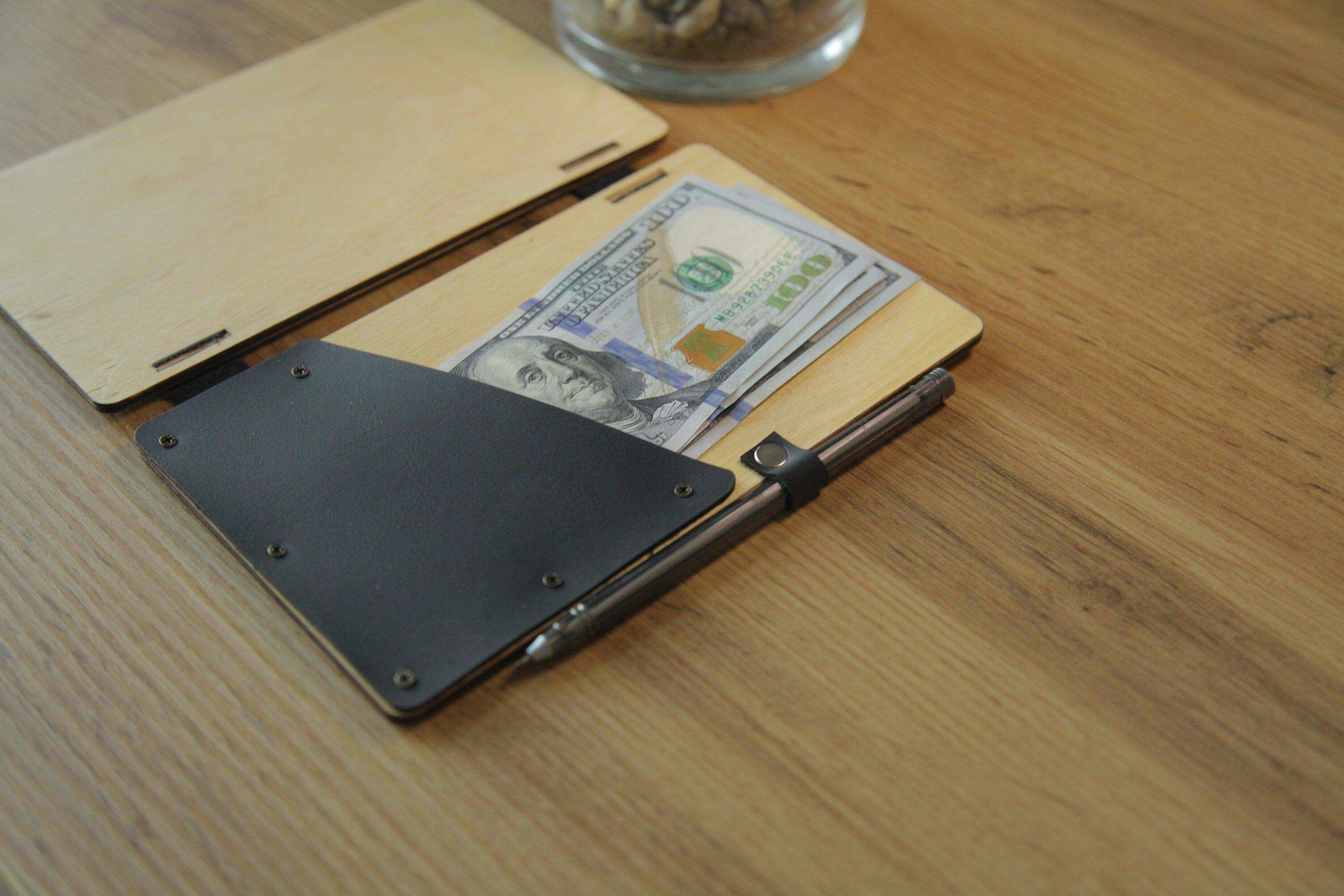 Wooden Check Holder with Pen Slot
