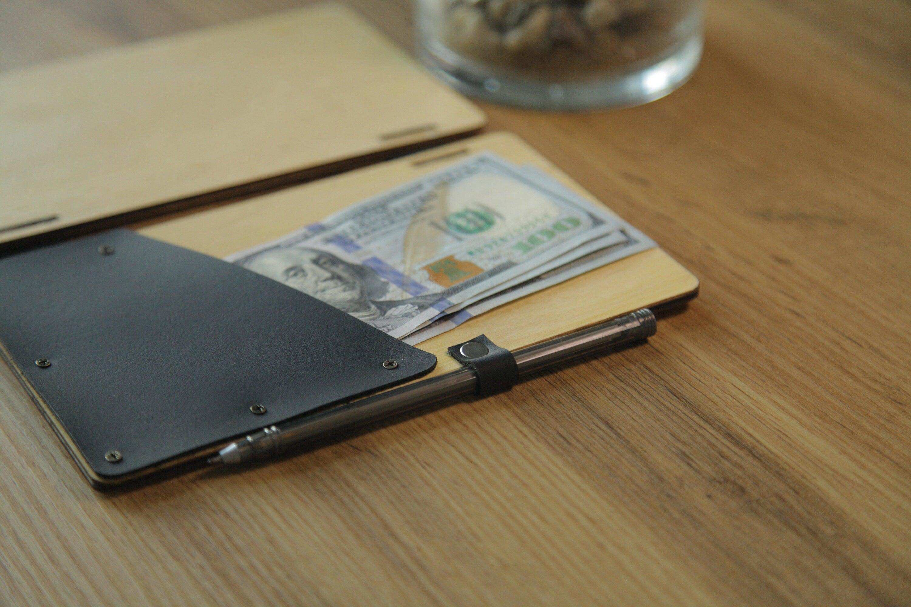 Wooden Check Holder with Pen Slot