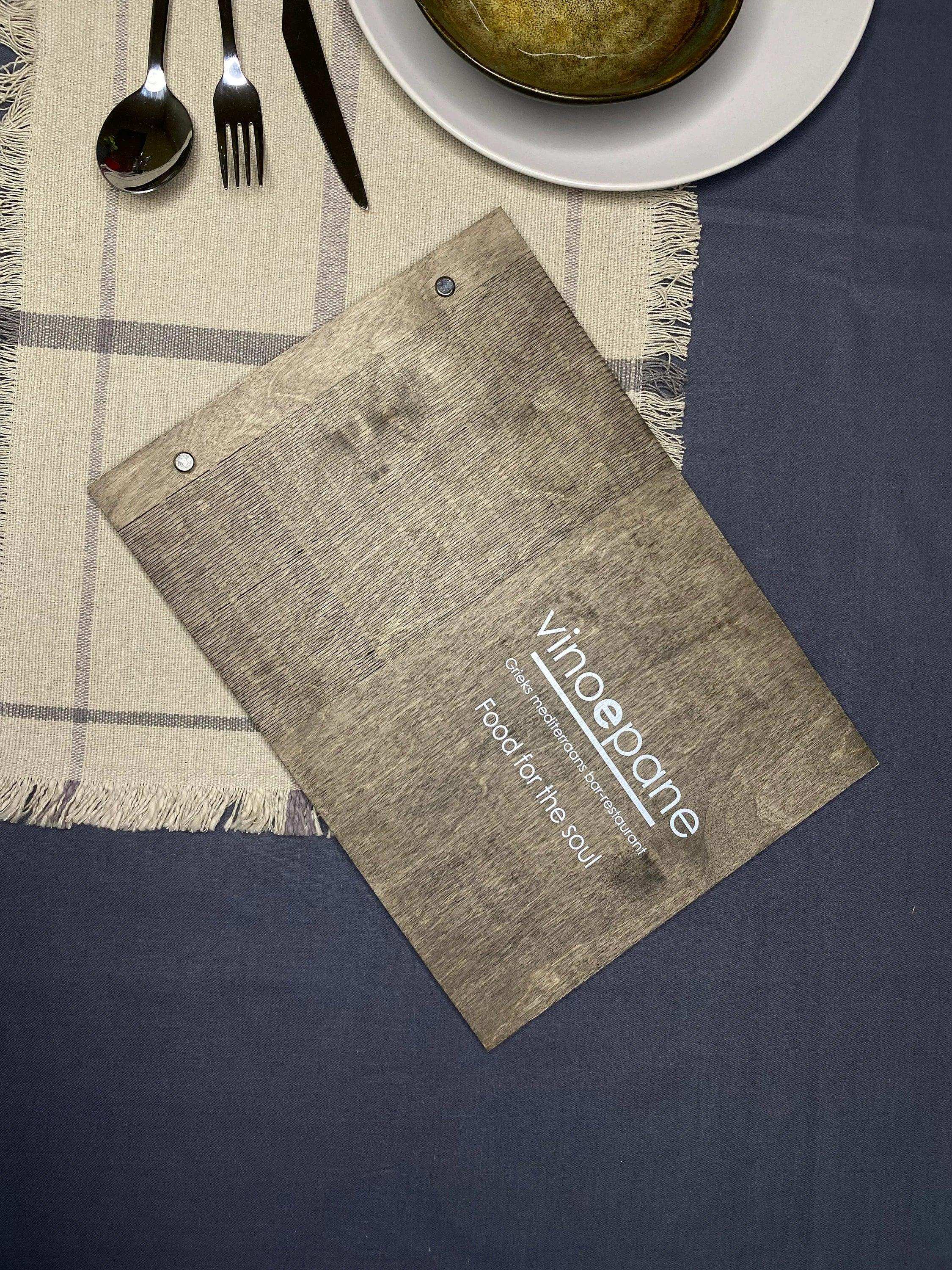 Wooden menu with colored logo or text, Restaurant Menu Cover