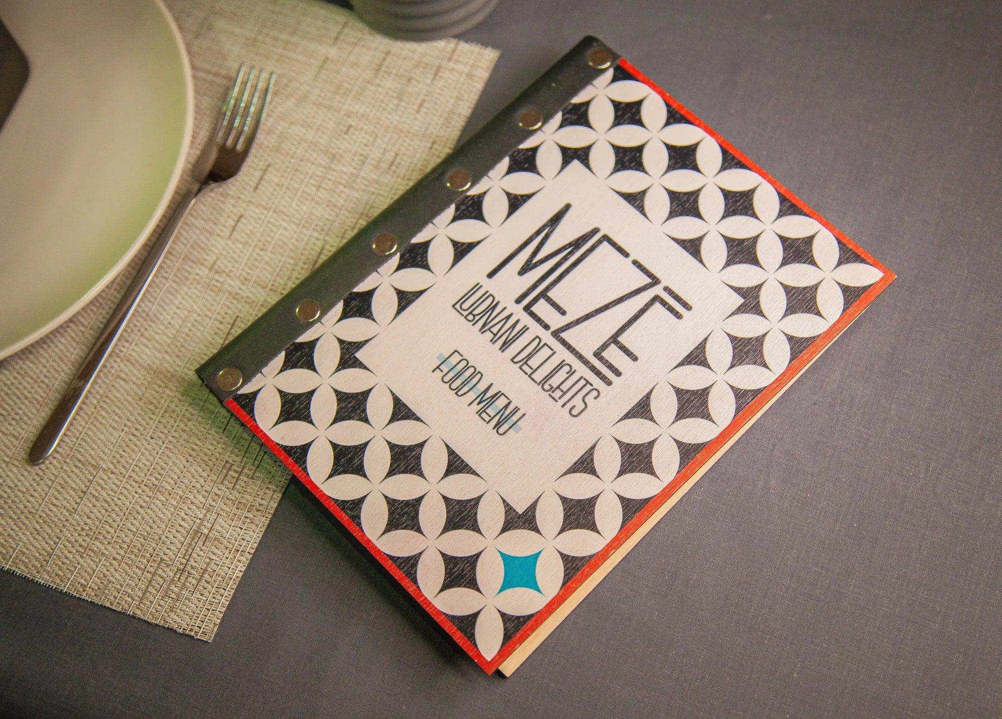 Dark Wood Menu Cover with Gold Trim