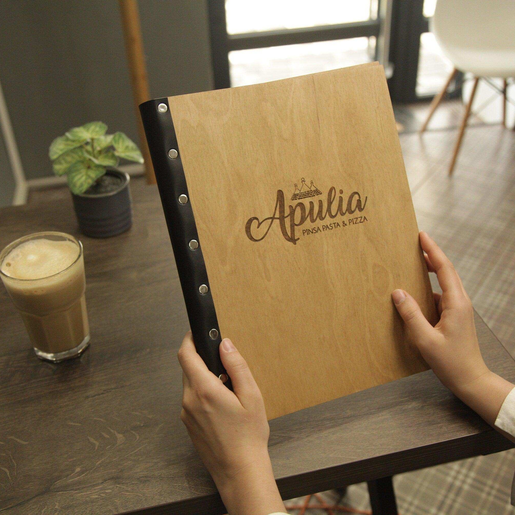 Mahogany Wood Menu Cover with Metal Corners