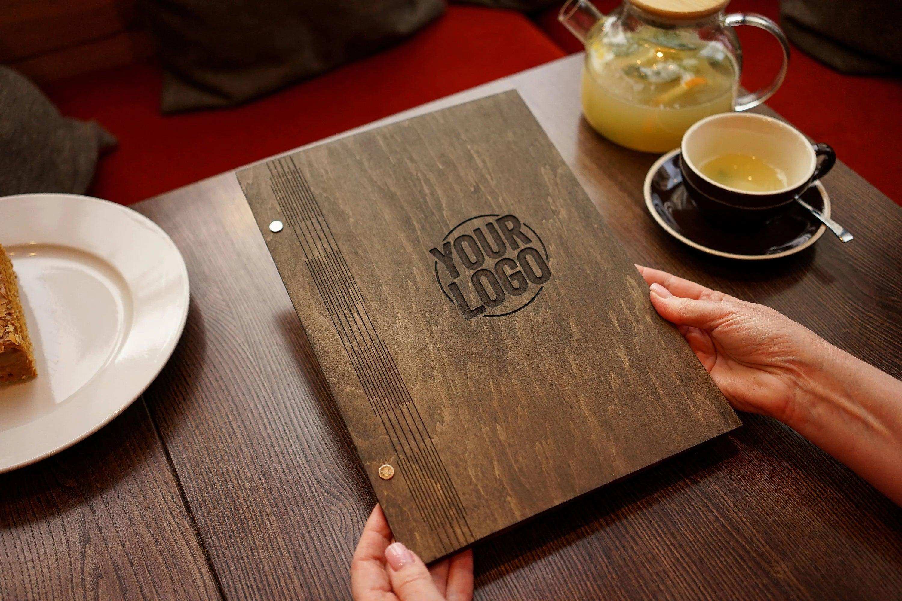 Engraved Wooden Menu Holder with Custom Options for Restaurants