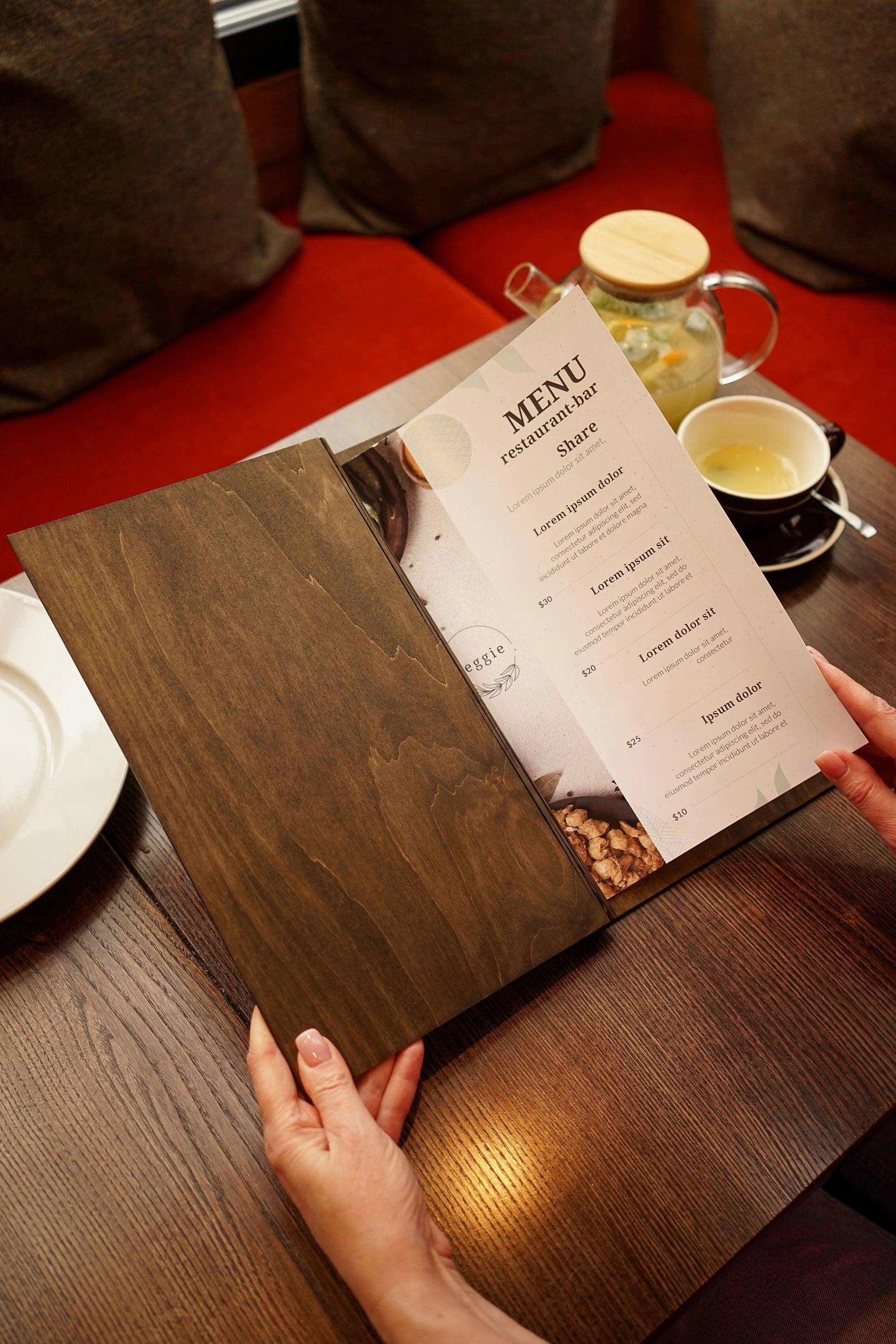 Engraved Wooden Menu Holder with Custom Options for Restaurants
