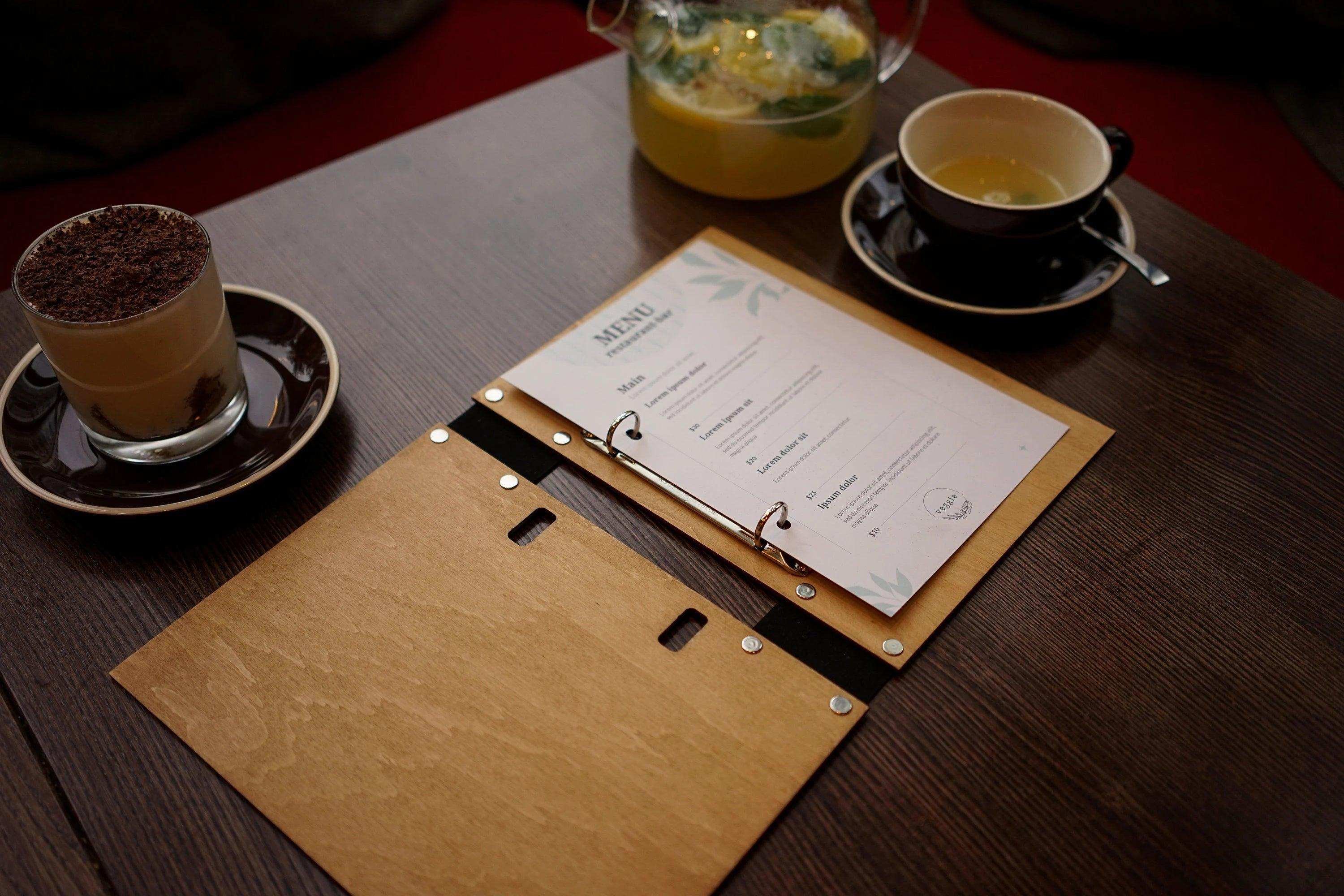 Custom Wooden Presentation Binder Menu for Restaurants