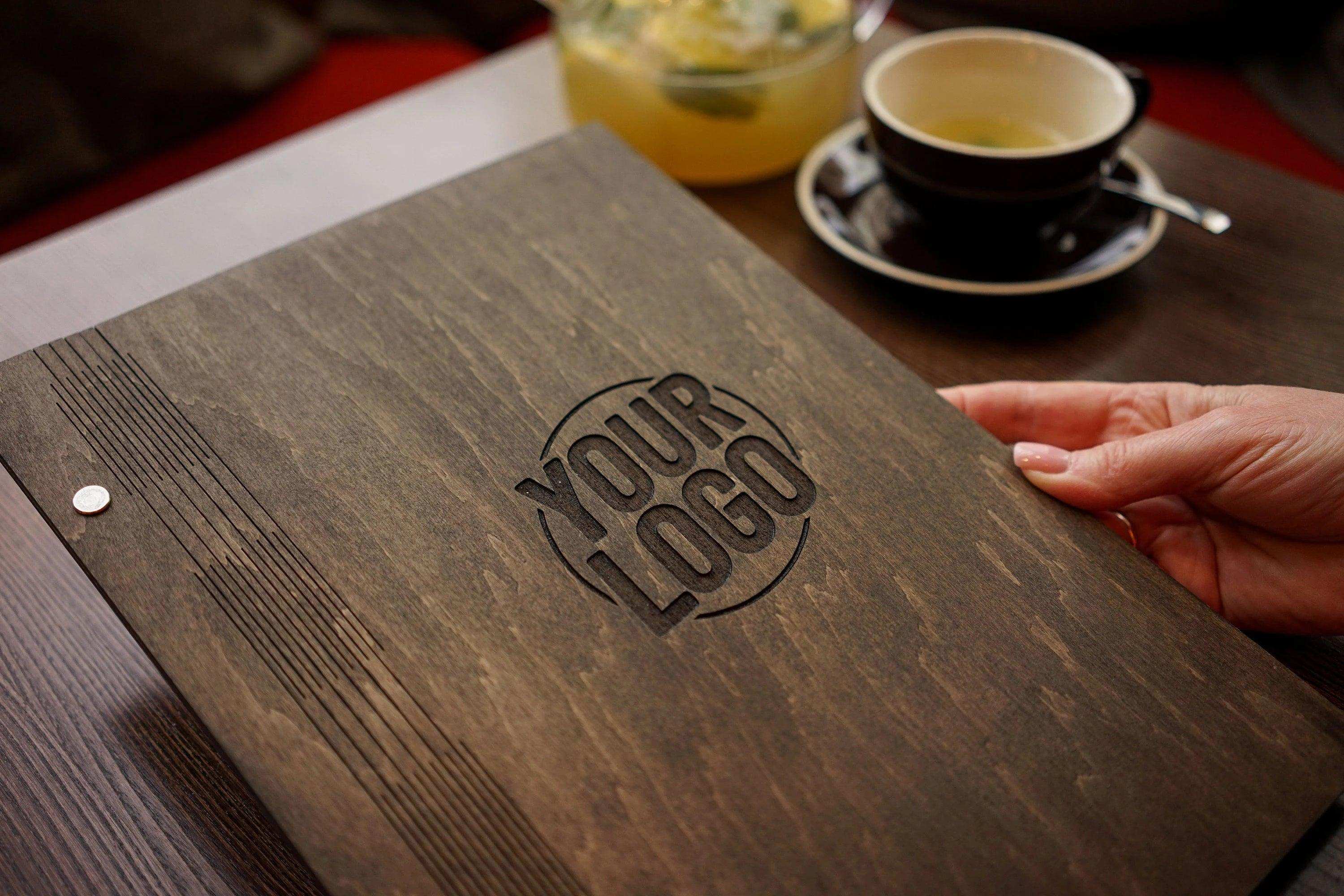Engraved Wooden Menu Holder with Custom Options for Restaurants