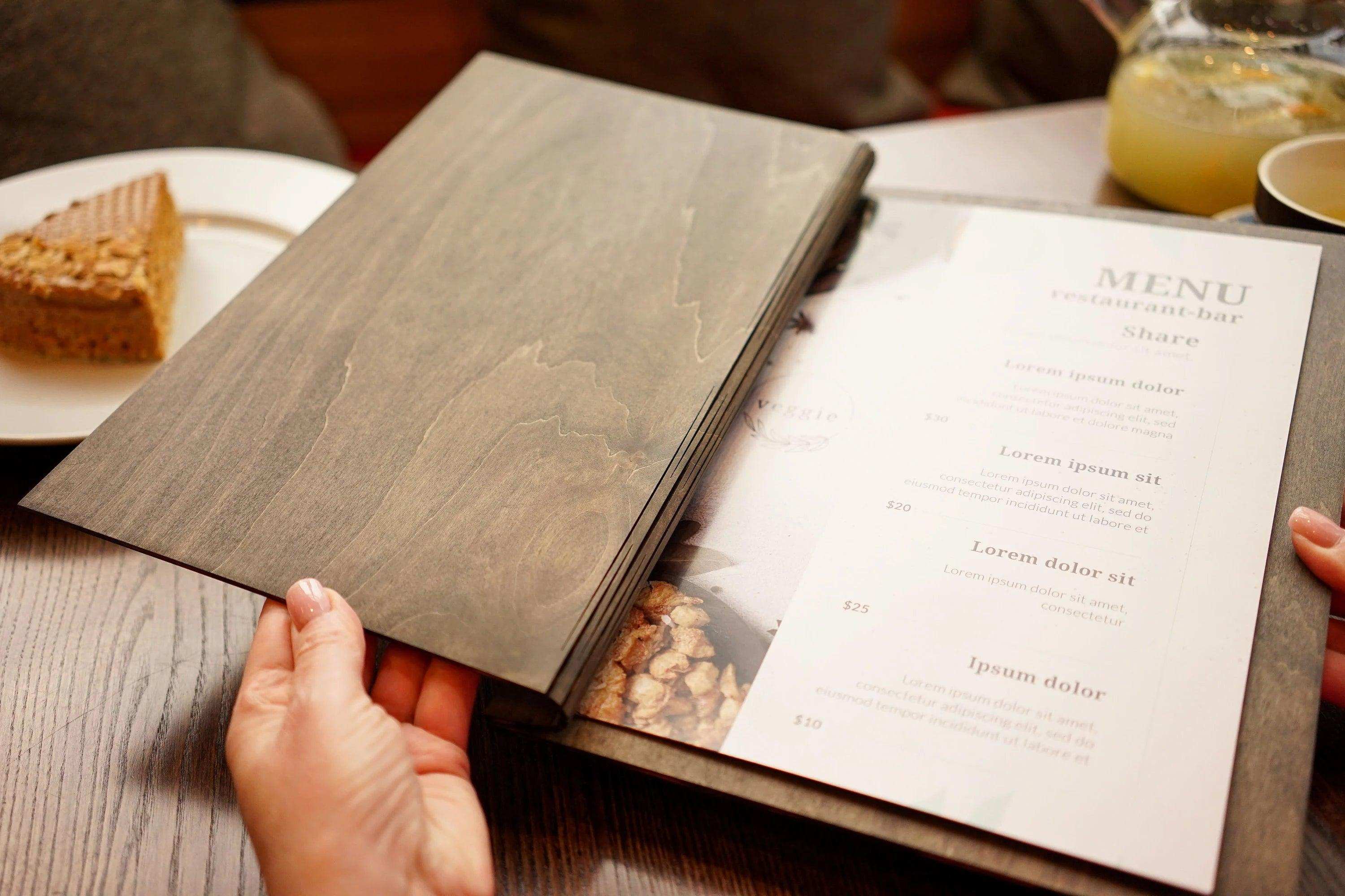Engraved Wooden Menu Holder with Custom Options for Restaurants