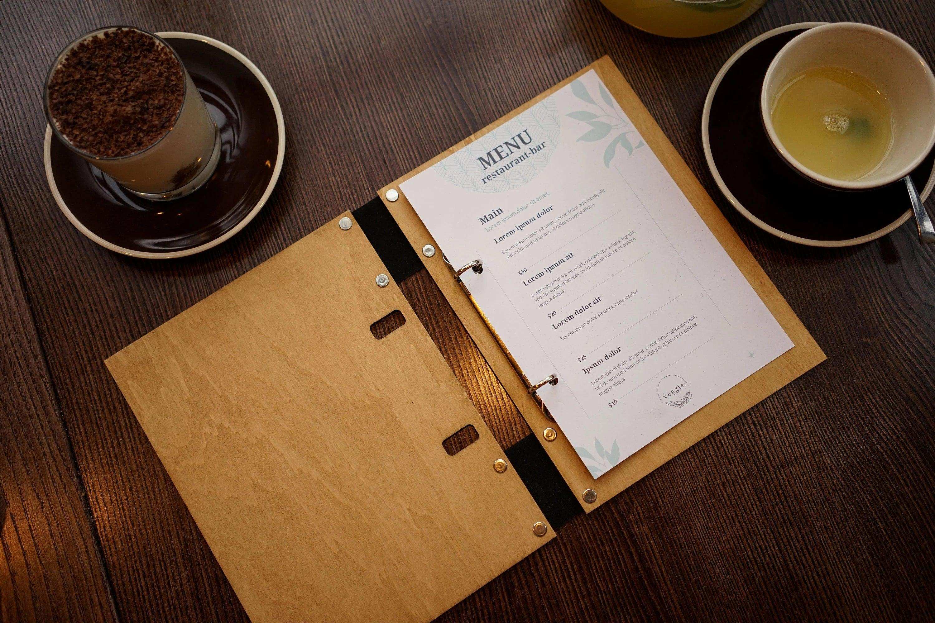 Custom Wooden Presentation Binder Menu for Restaurants