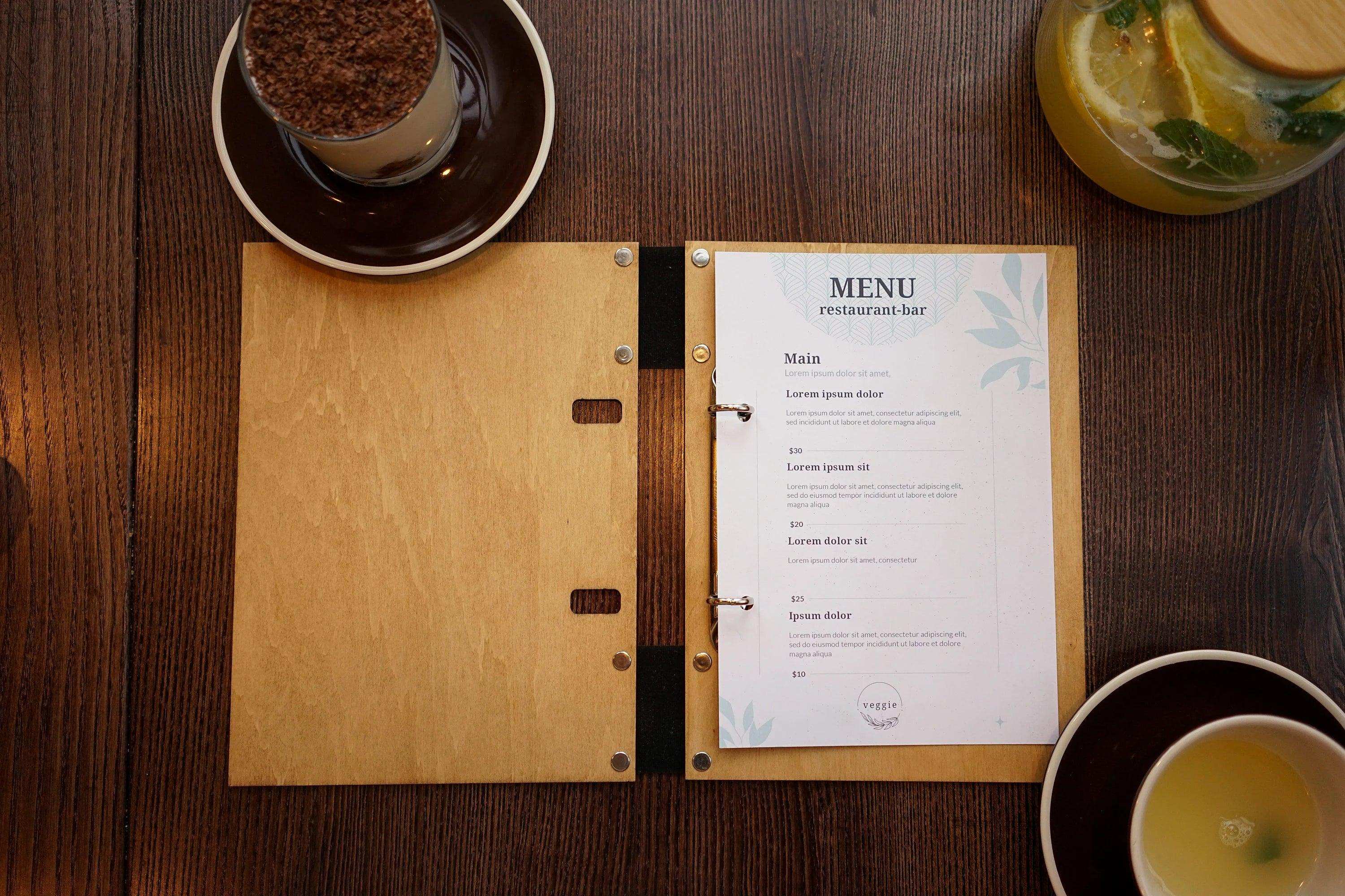 Custom Wooden Presentation Binder Menu for Restaurants