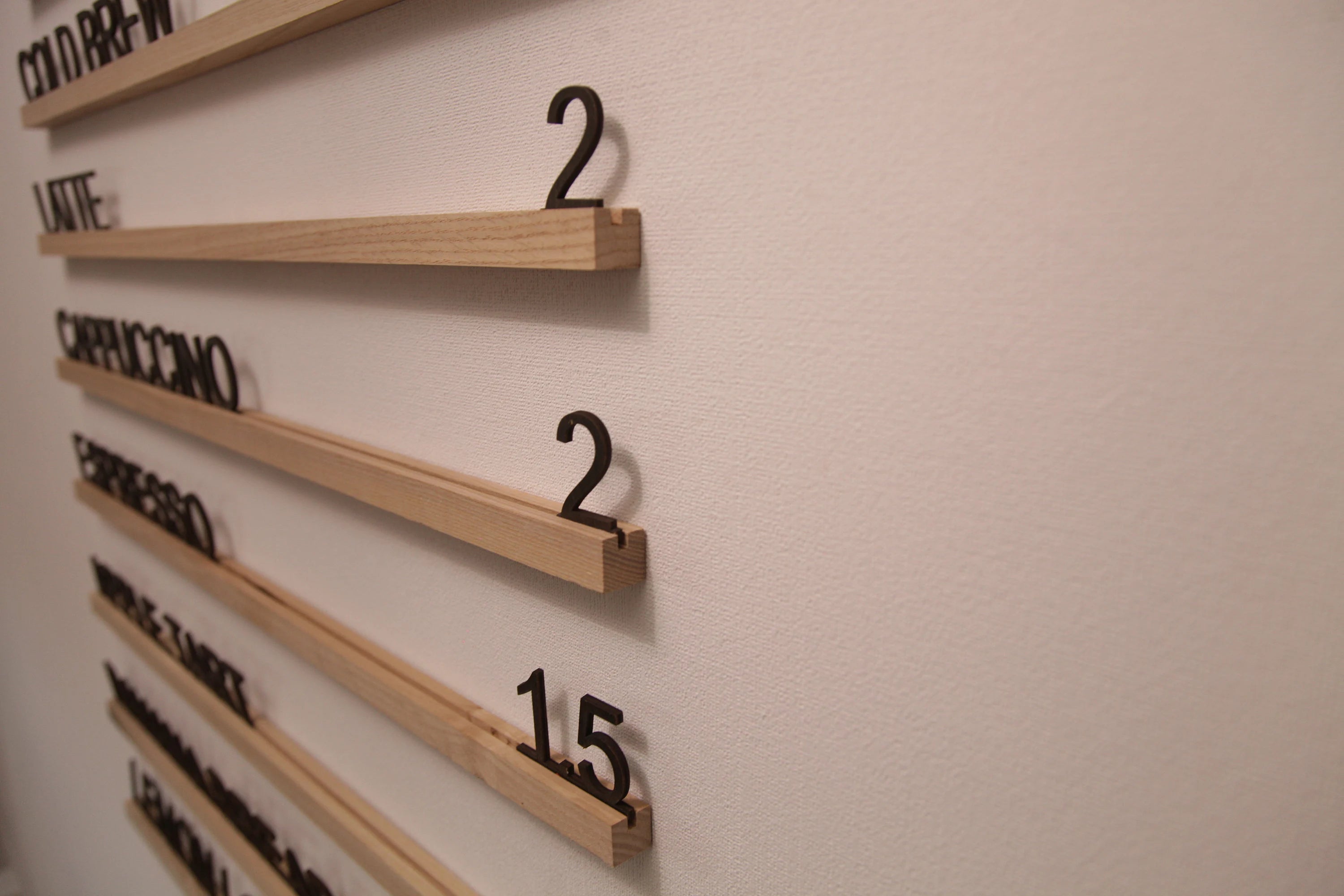 Wall mounted menu rails for cafes and barbershops (eco-friendly wood, free customization)