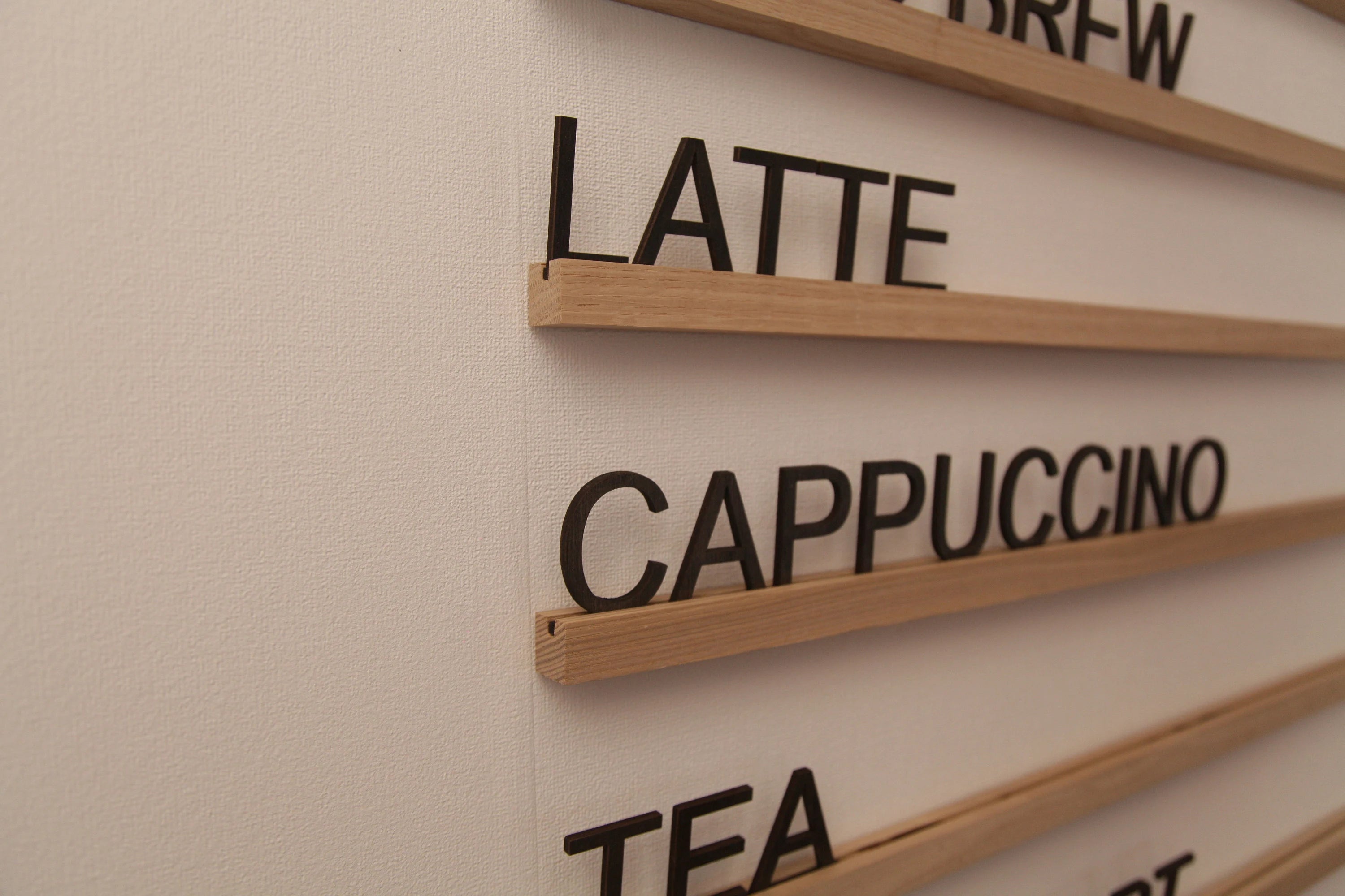 Wall mounted menu rails for cafes and barbershops (eco-friendly wood, free customization)