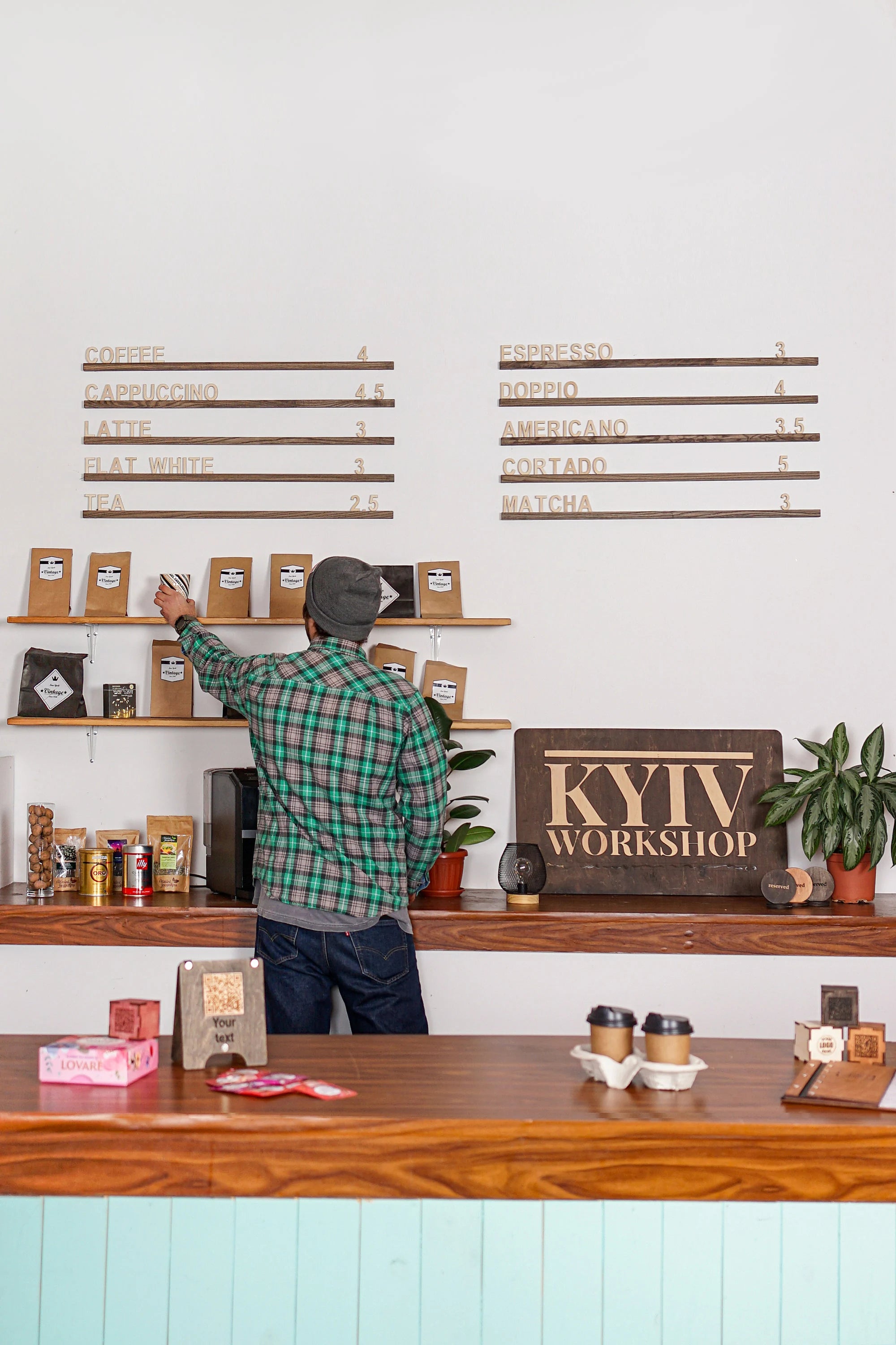 Wooden wall menu board for coffee shops (free customization)
