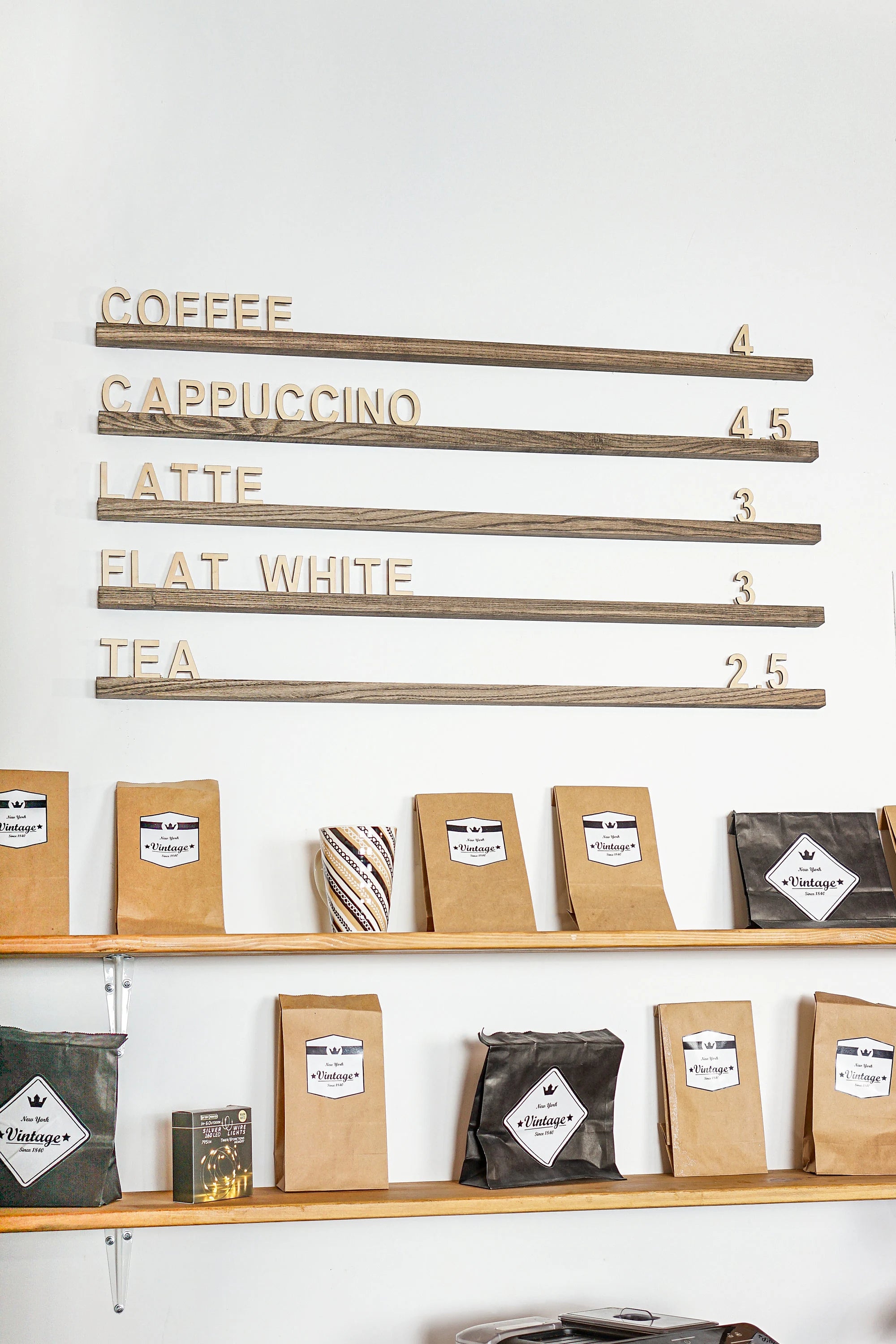 Wooden wall menu board for coffee shops (free customization)