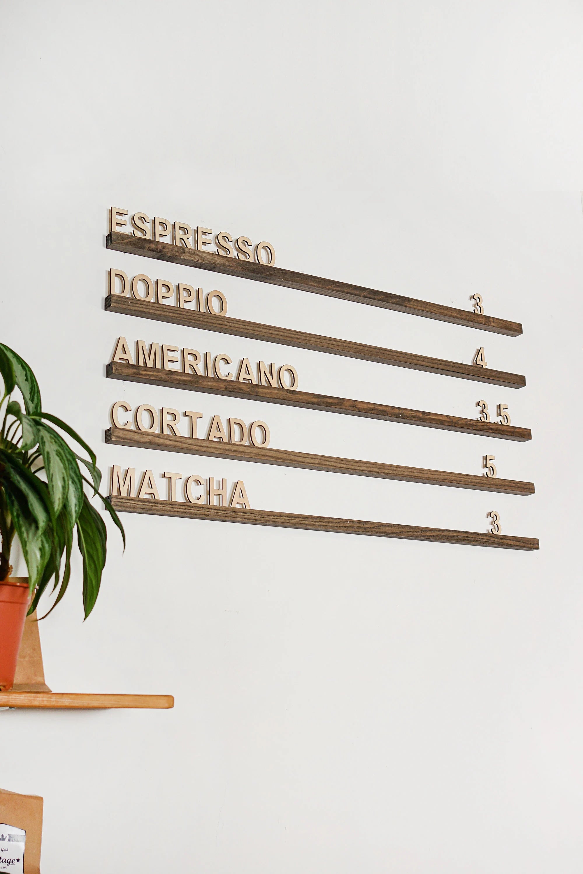 Wooden wall menu board for coffee shops (free customization)