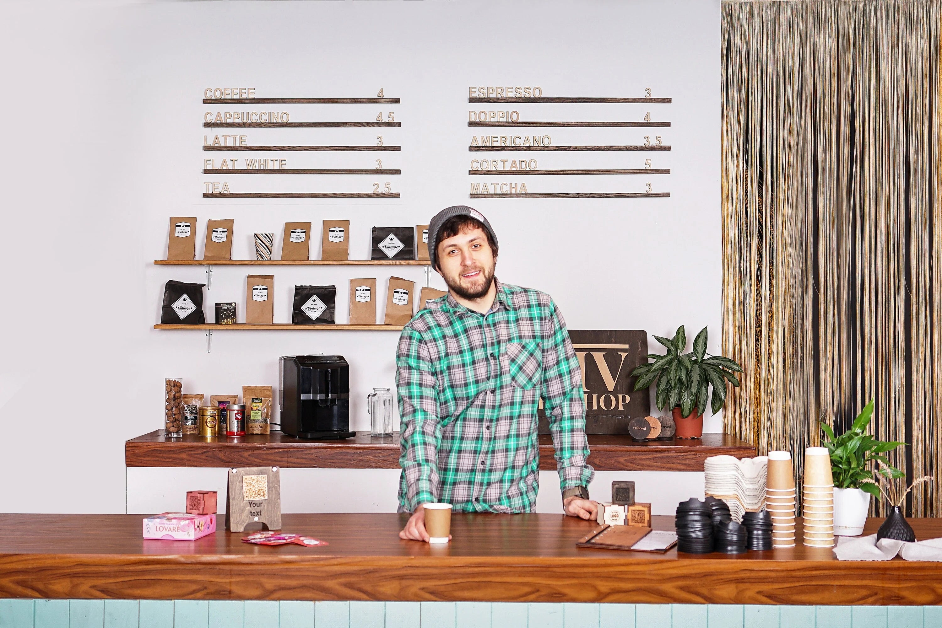 Wooden wall menu board for coffee shops (free customization)