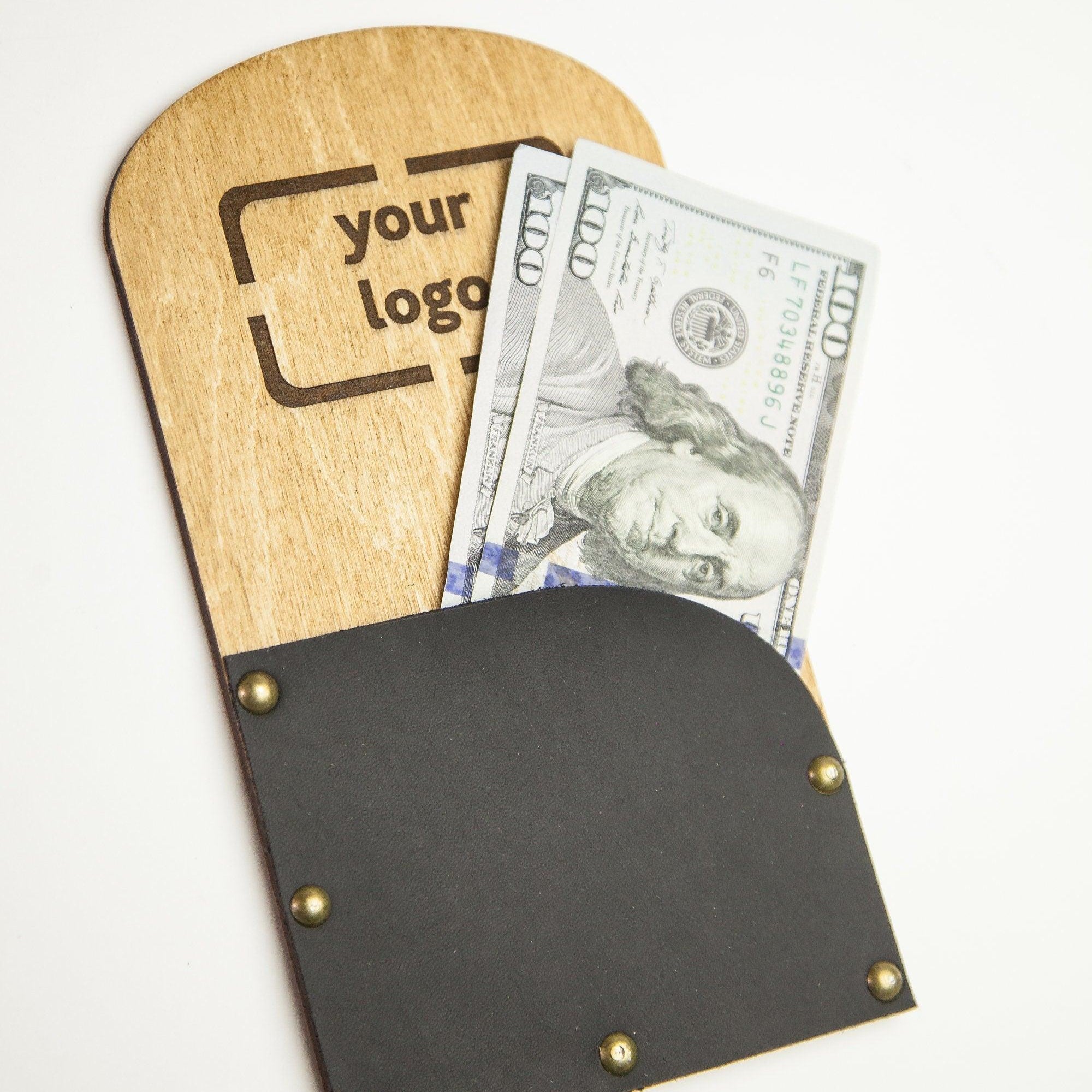 Wooden Check Presenter with Leather Inlay