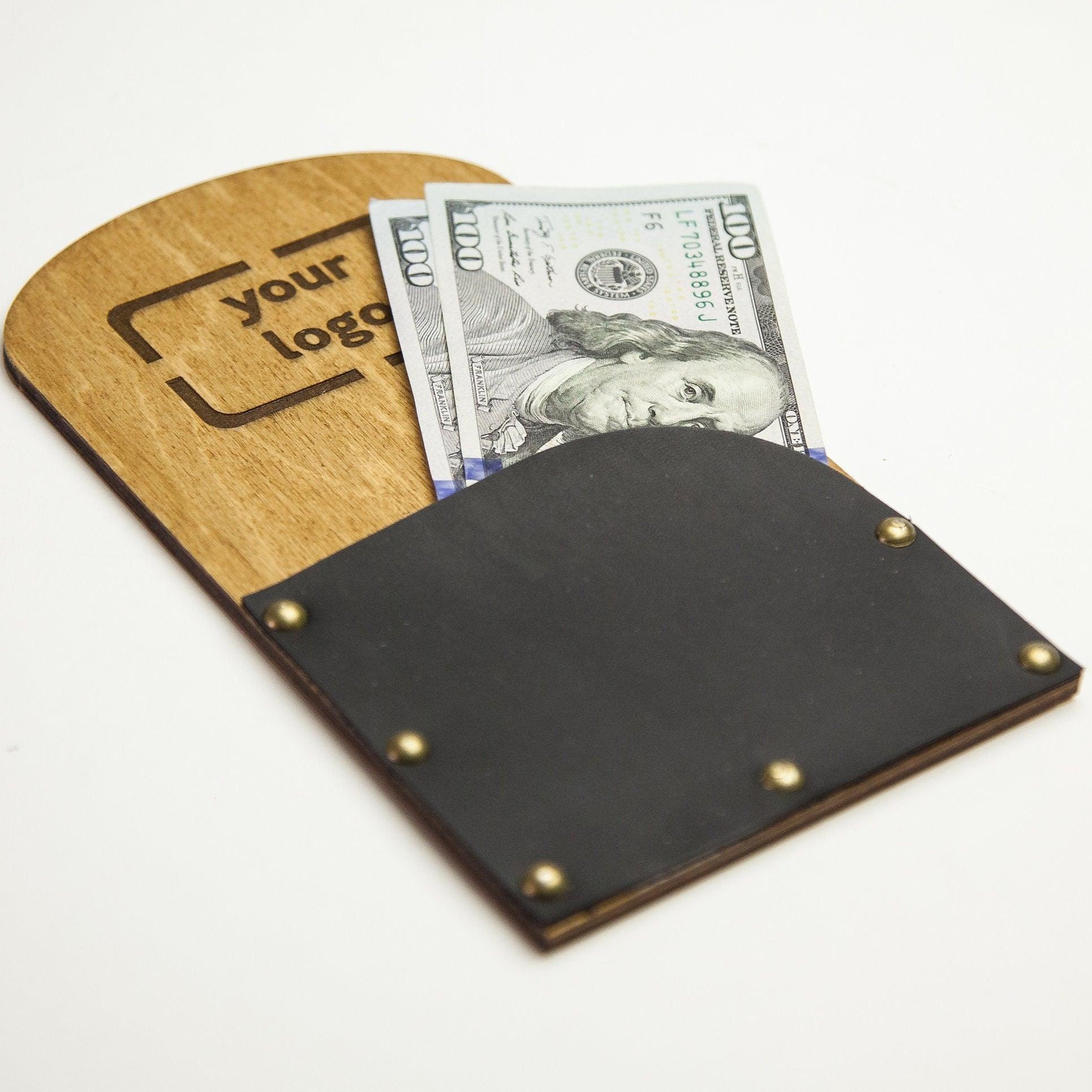 Wooden Check Presenter with Leather Inlay