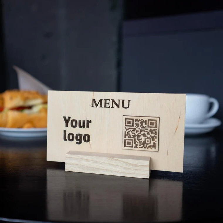 QR code menu, QR code menu sign, Wooden qr cod sign, q-105