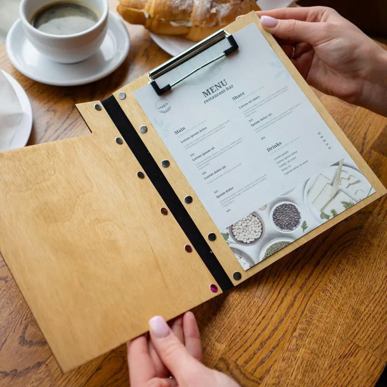 Engraved Wooden Menu Folder with Customizable Options, Personalized Wooden Menu Holder, Covers for Wedding Menu, m-100