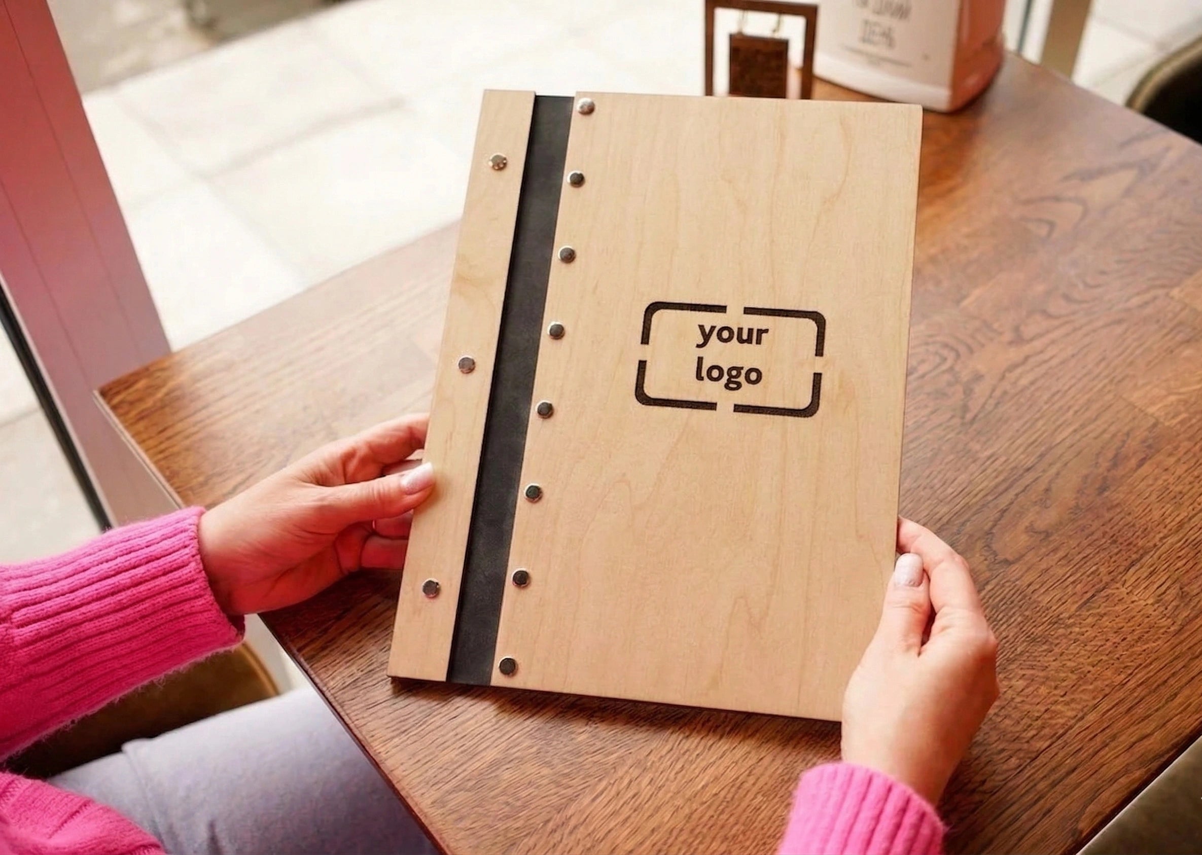 Custom size wooden menu cover for restaurants, eco-friendly, with free engraving