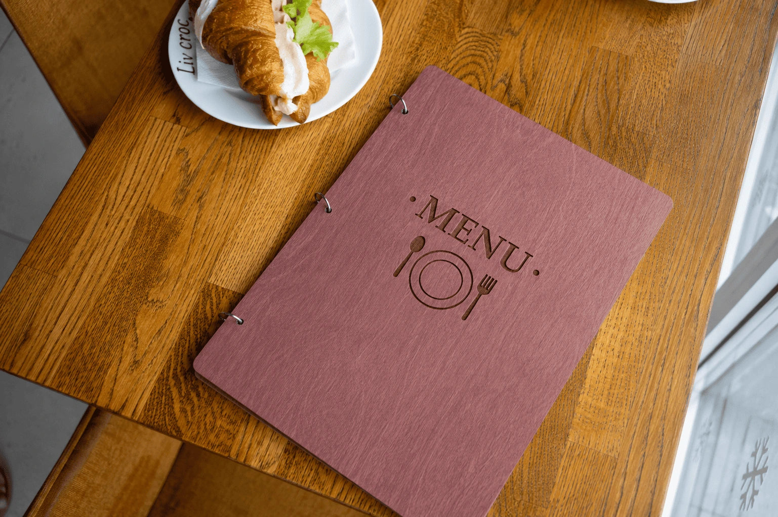 Wooden Menu with rings, Menu Cover, Restaurant Menu Cover