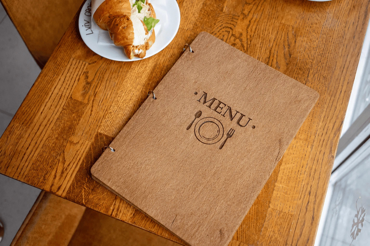 Wooden Menu with rings, Menu Cover, Restaurant Menu Cover