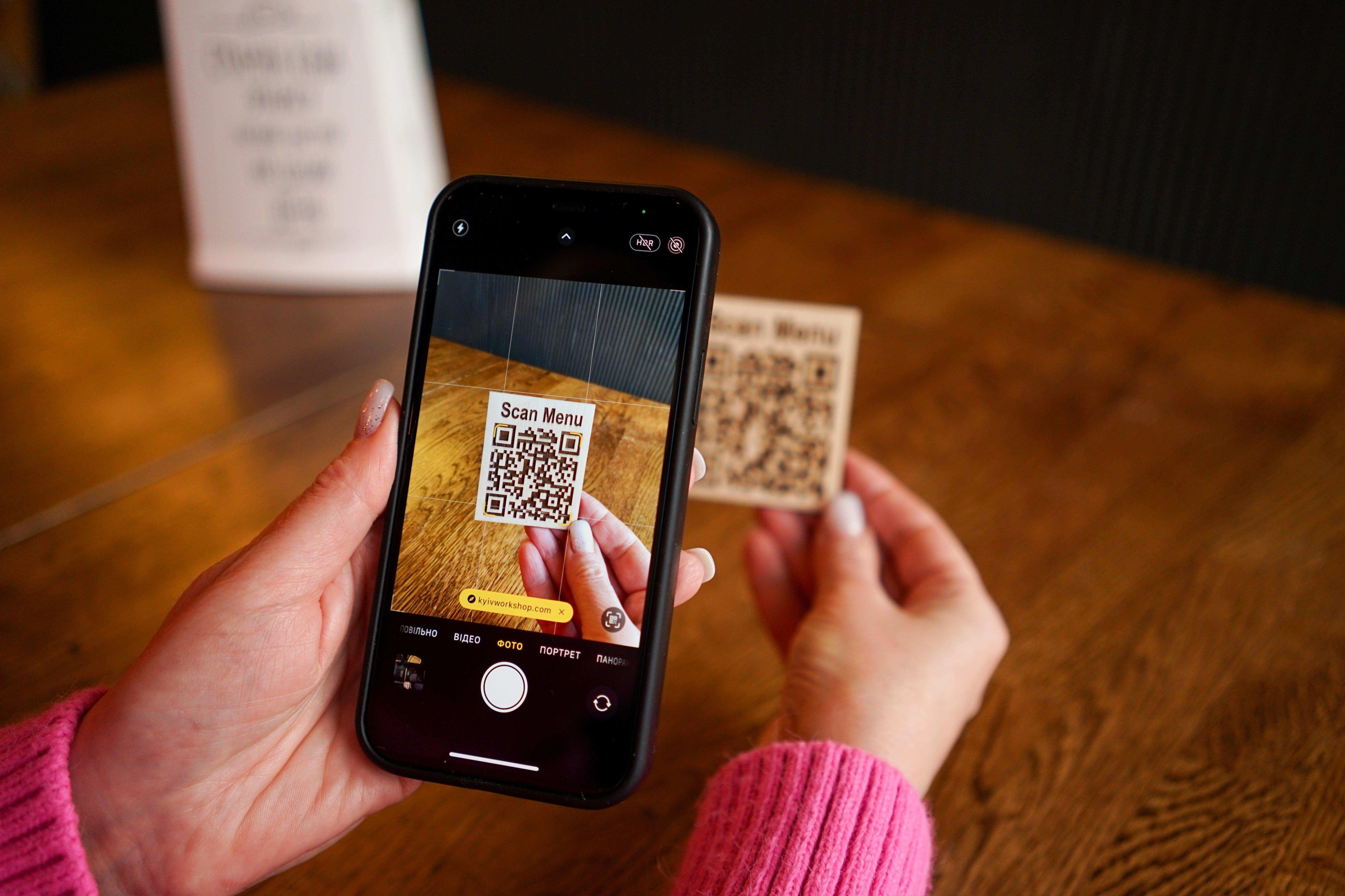 Touchless Wooden QR Code Menu Sign with Custom Text