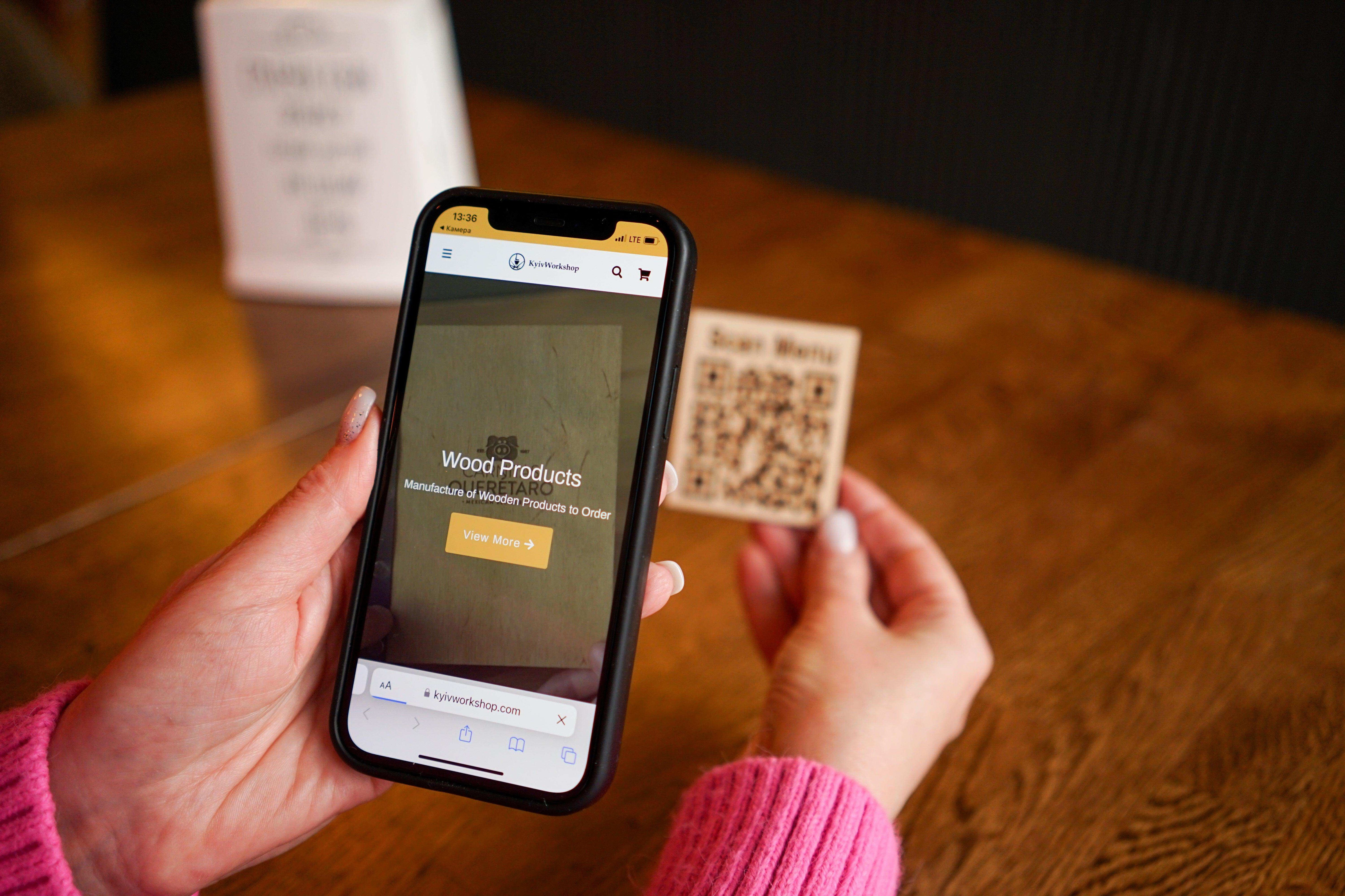 Touchless Wooden QR Code Menu Sign with Custom Text