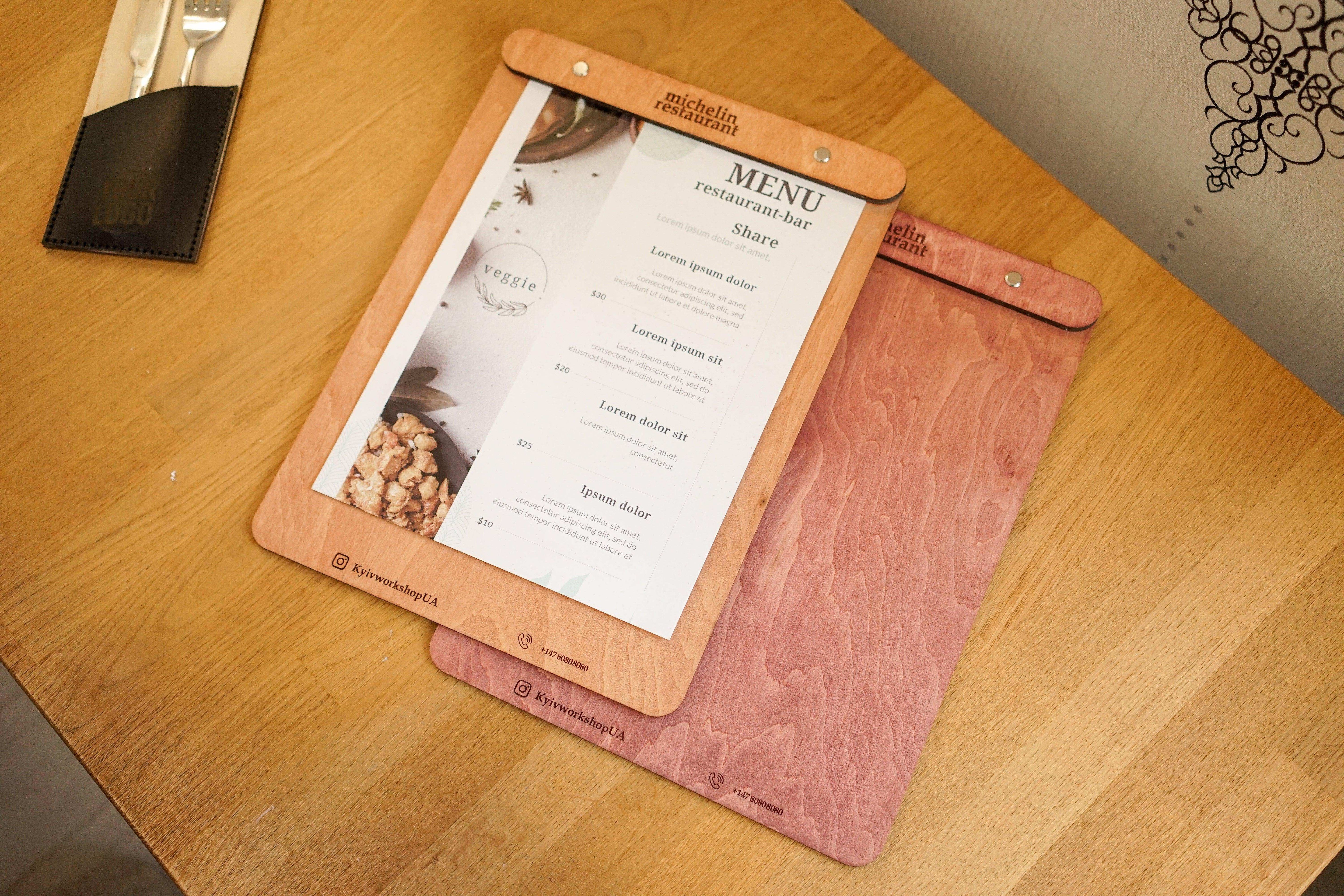 Custom Wooden Menu with Free Engraving