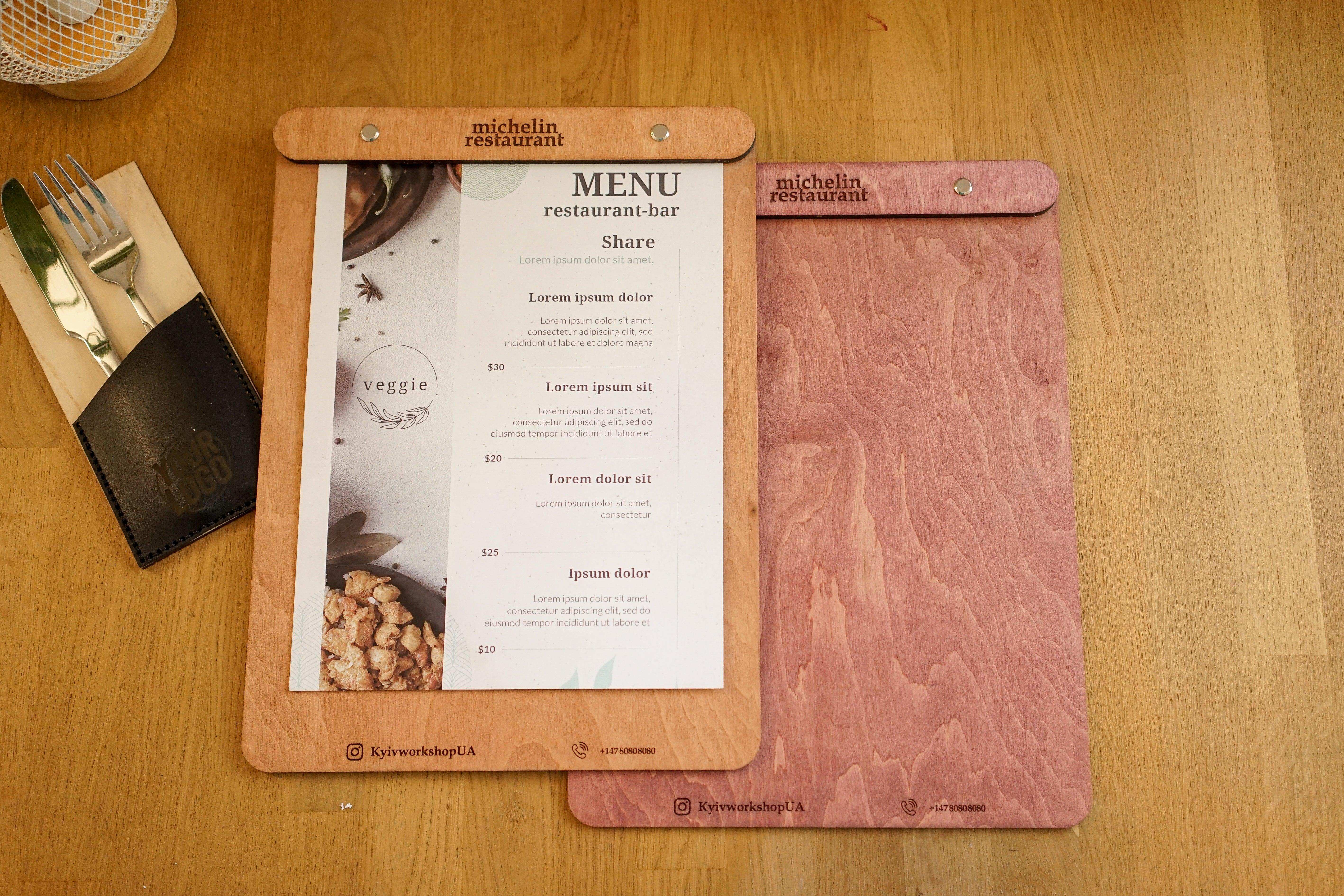 Custom Wooden Menu with Free Engraving