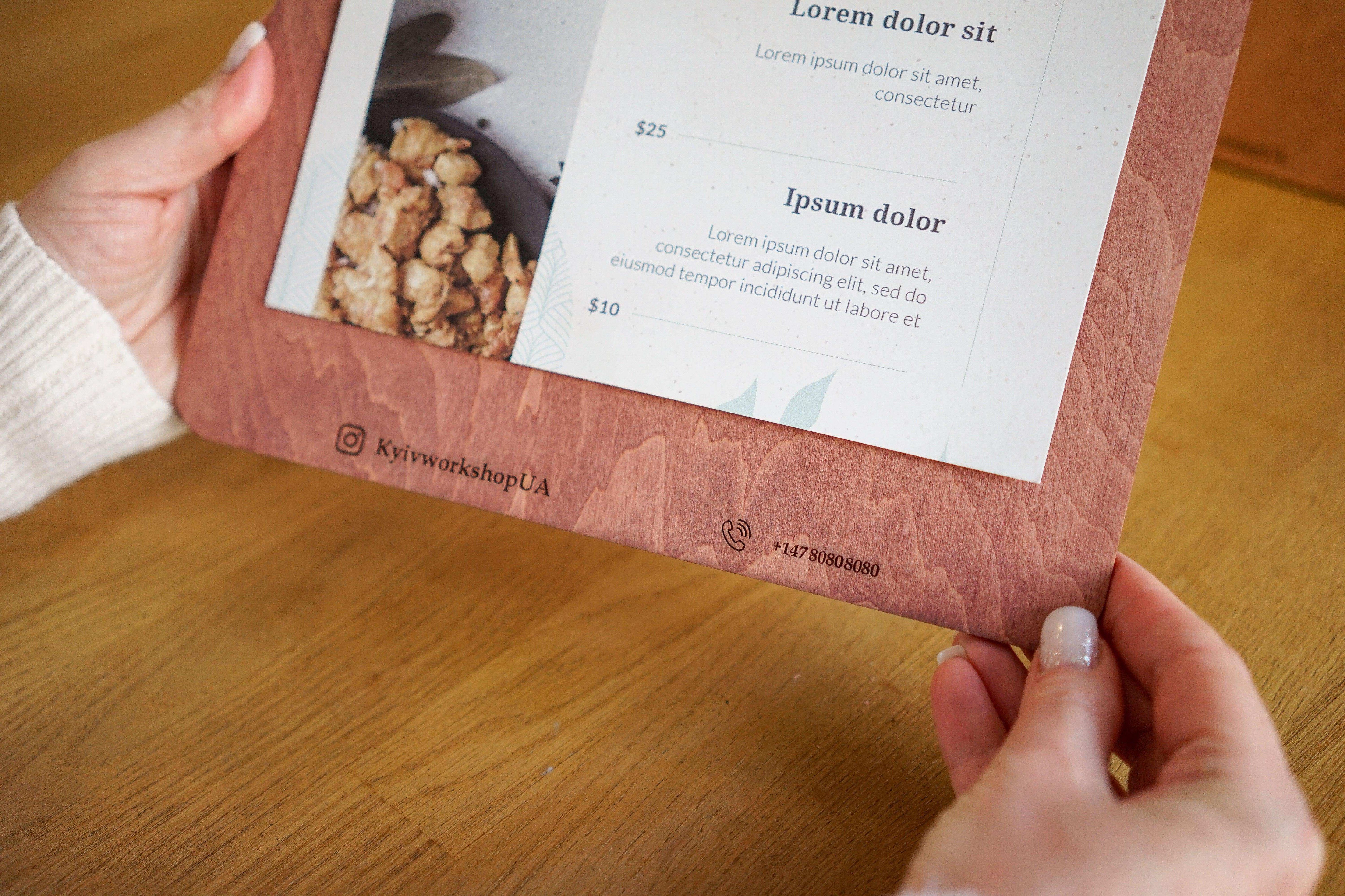 Custom Wooden Menu with Free Engraving