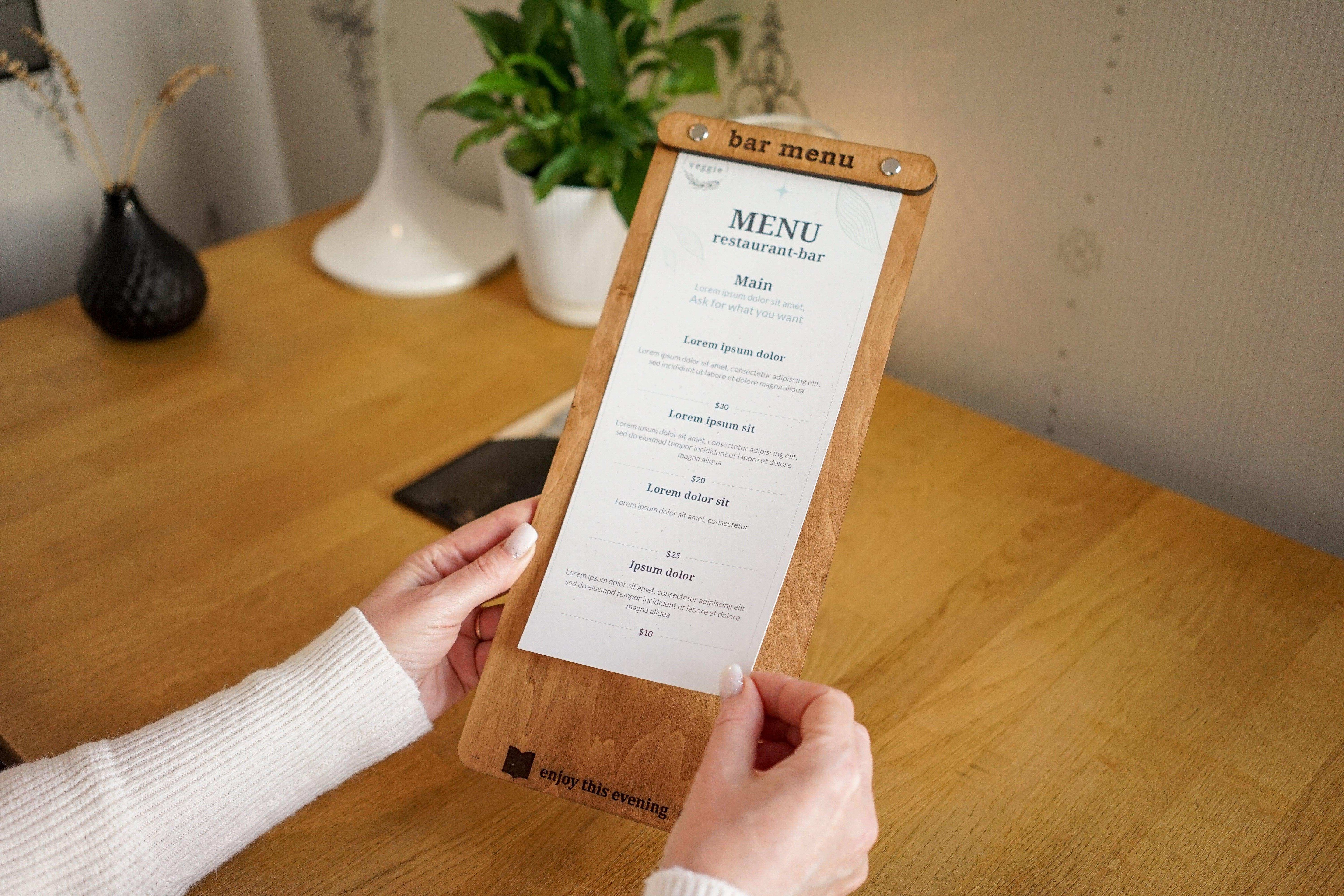 Wooden Bar Menu and Wine List Holder