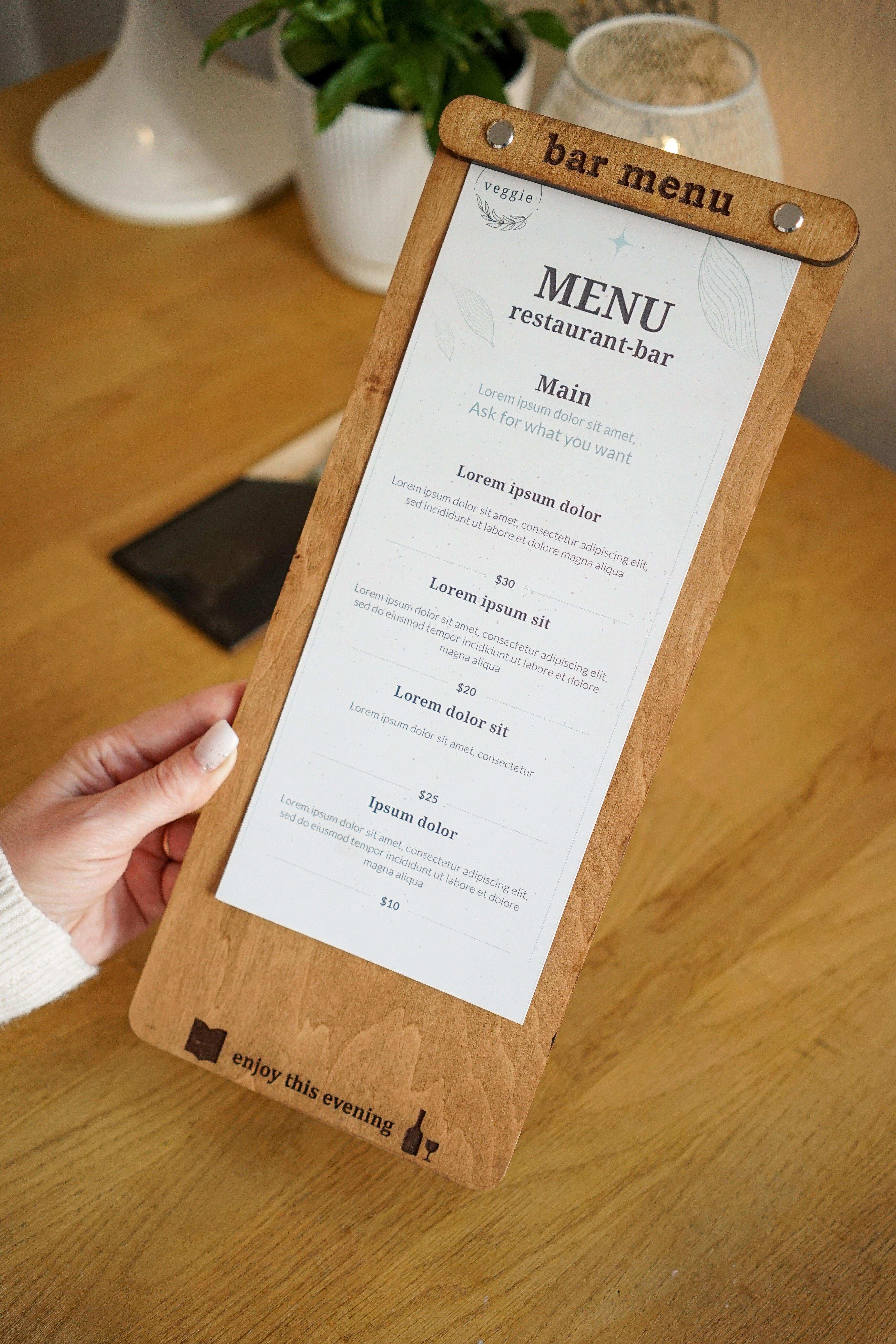 Wooden Bar Menu and Wine List Holder